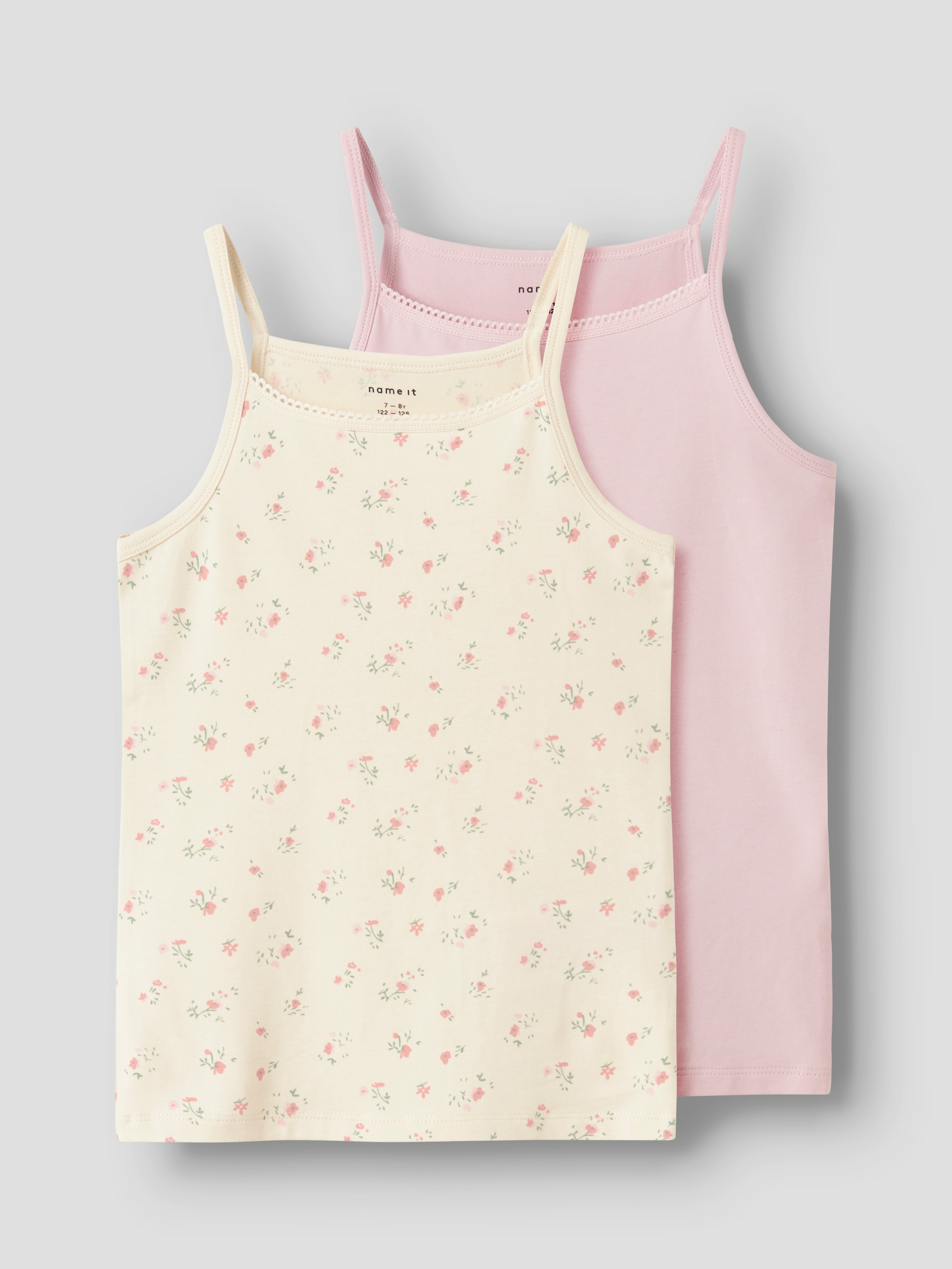 NAME IT Mädchen Unterhemd "NKFSTRAP TOP 2P FLOWER NOOS", Gr. 158turtledove pack:w, pale lila, Jersey, Obermaterial: 95% Baumwolle, 5% Elasthan,