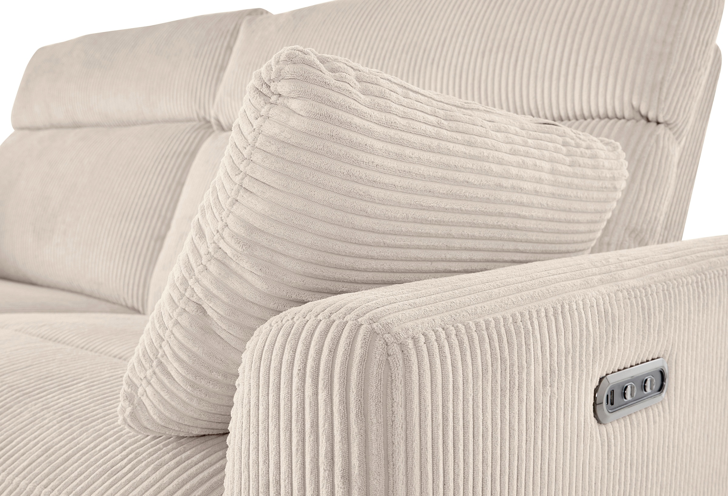 INOSIGN Ecksofa »JENNA, L-Form, 209cm, manuelle u. elektrische Funktion, mit USB A/C,«, Liegefunktion 105°-150°, Federkern, Cord