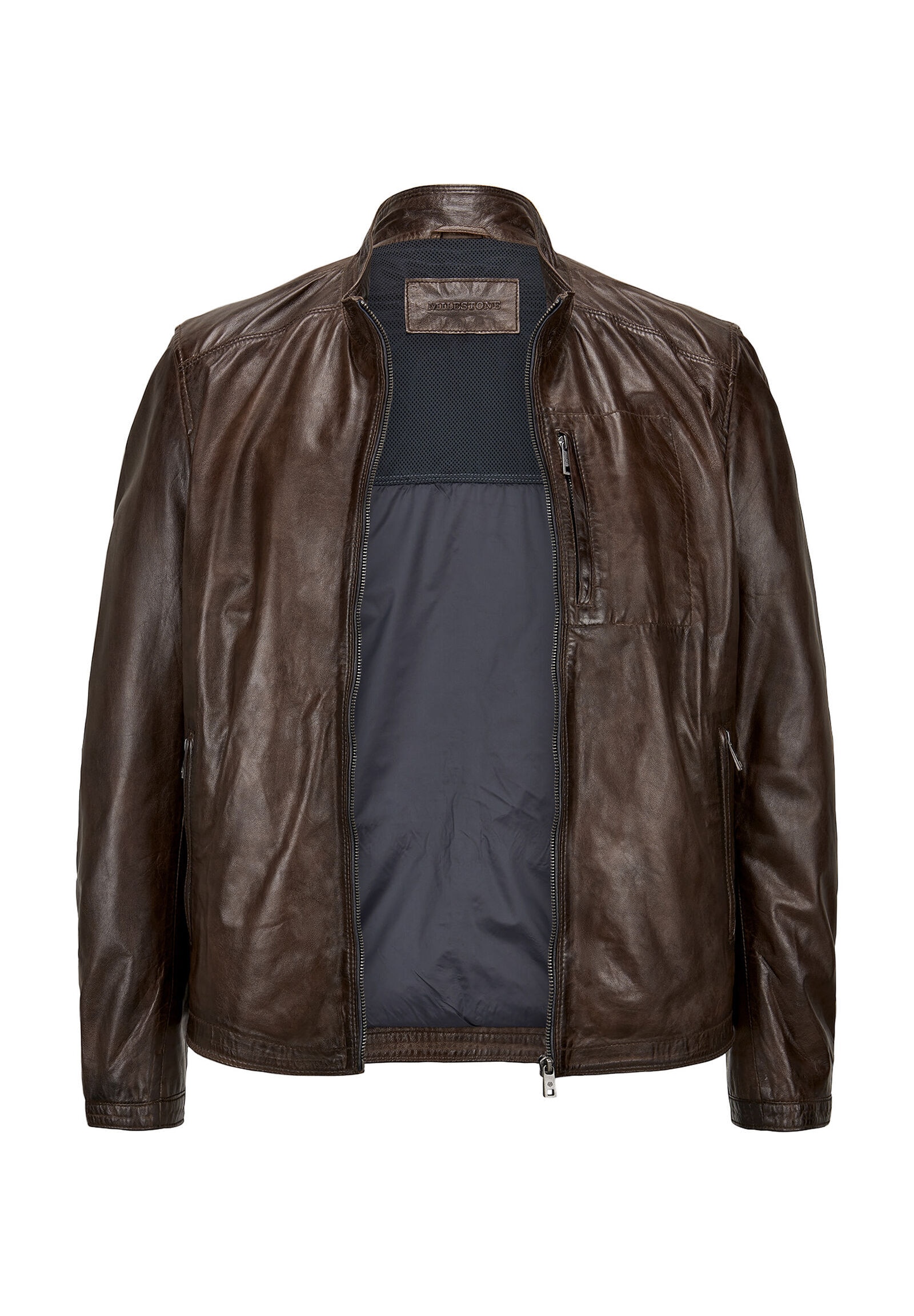 Milestone Lederjacke »MSJumper« ohne Kapuze robuste Metallreißverschlüsse
