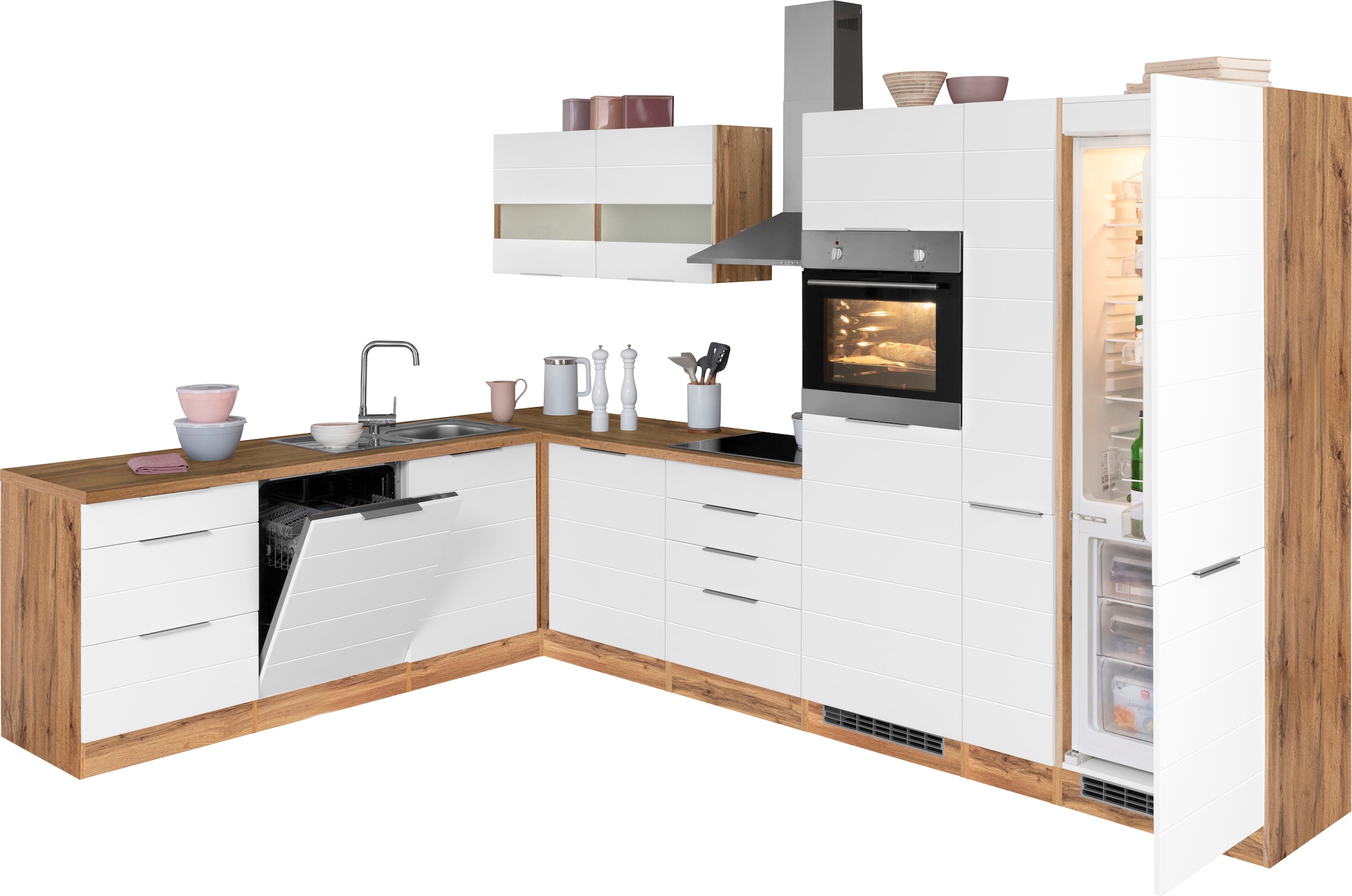 KOCHSTATION Winkelküche »KS-Luhe«, Stellbreite 240x330 cm, wahlweise mit oder ohne E-Geräten, MDF-Fronten
