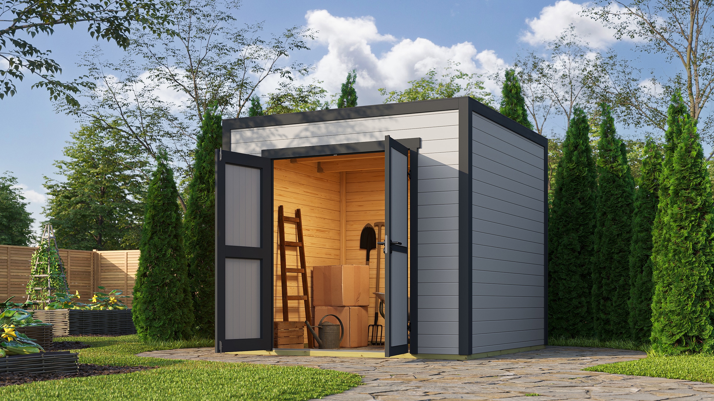 weka Gartenhaus "Batu 1,5, Flachfach, Vollholztür" 28 mm starke Blockbohlen, in verschiedenen Farben