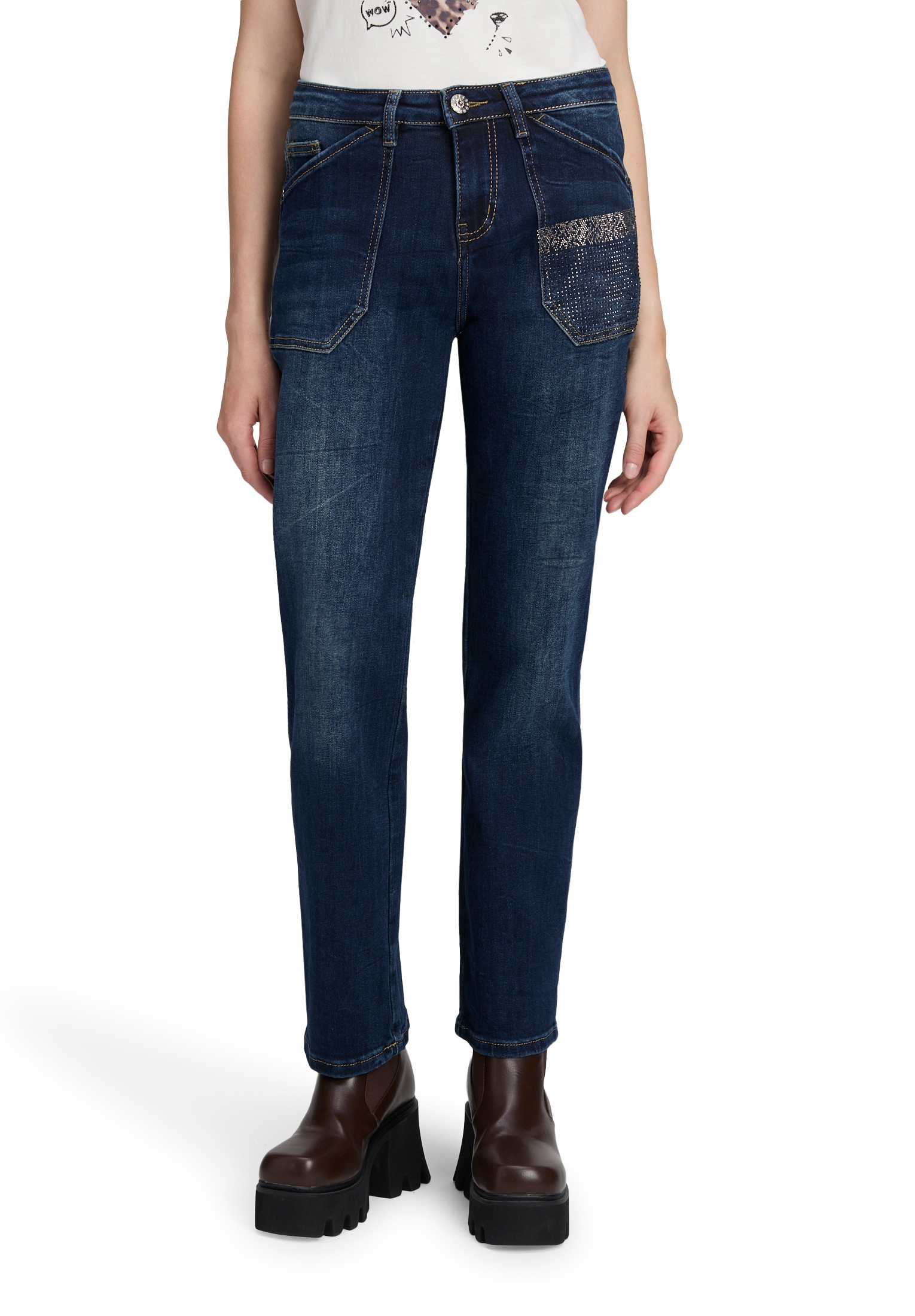 Cartoon Regular-fit-Jeans "Cartoon Damen Regular Fit-Jeans mit Strass" günstig online kaufen