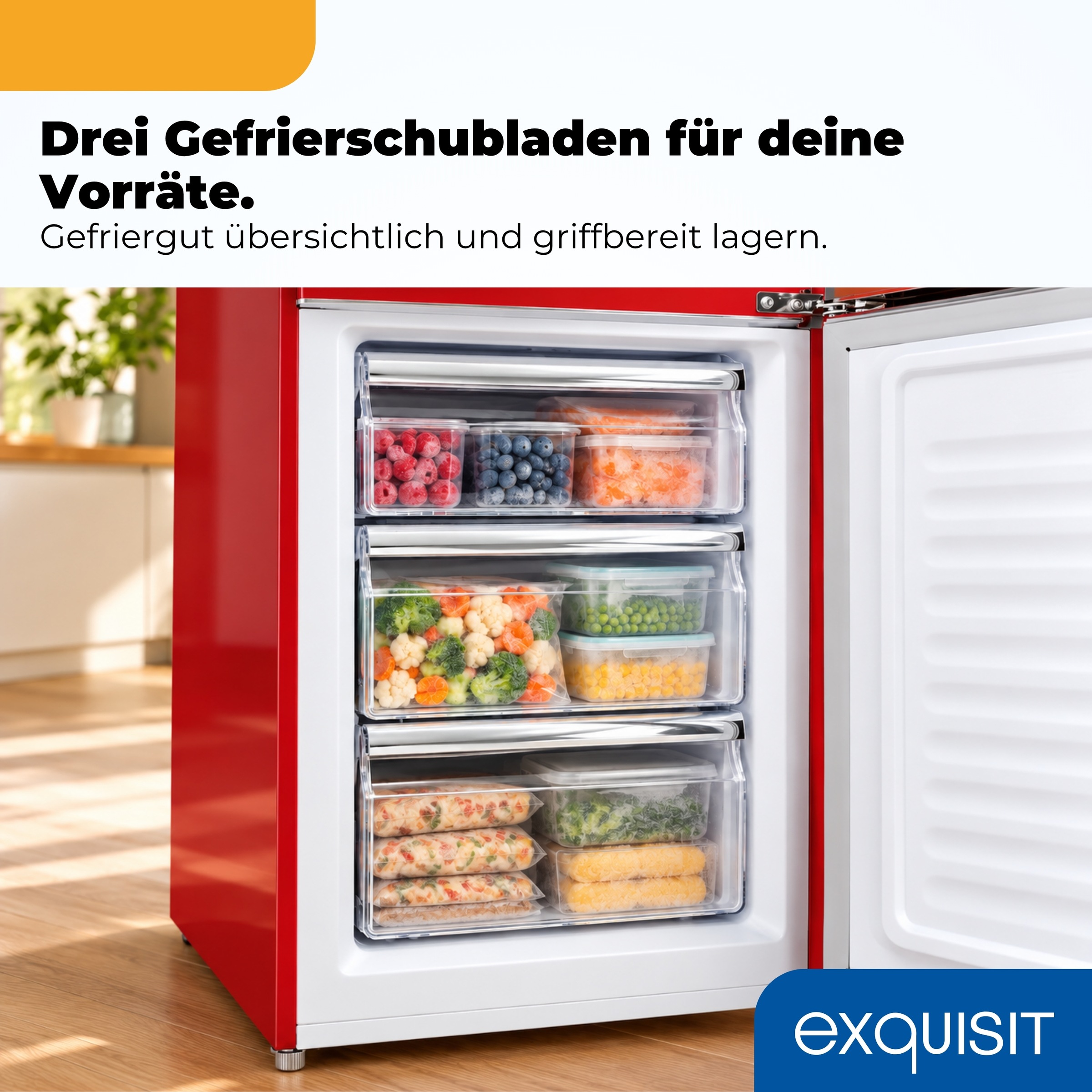 exquisit Kühl-/Gefrierkombination »RKGC250-70-H-160C rot« 183 cm hoch 54,5 cm breit Retro-Design mit 4-Sterne-Gefrierfach & flexiblen Glasablagen