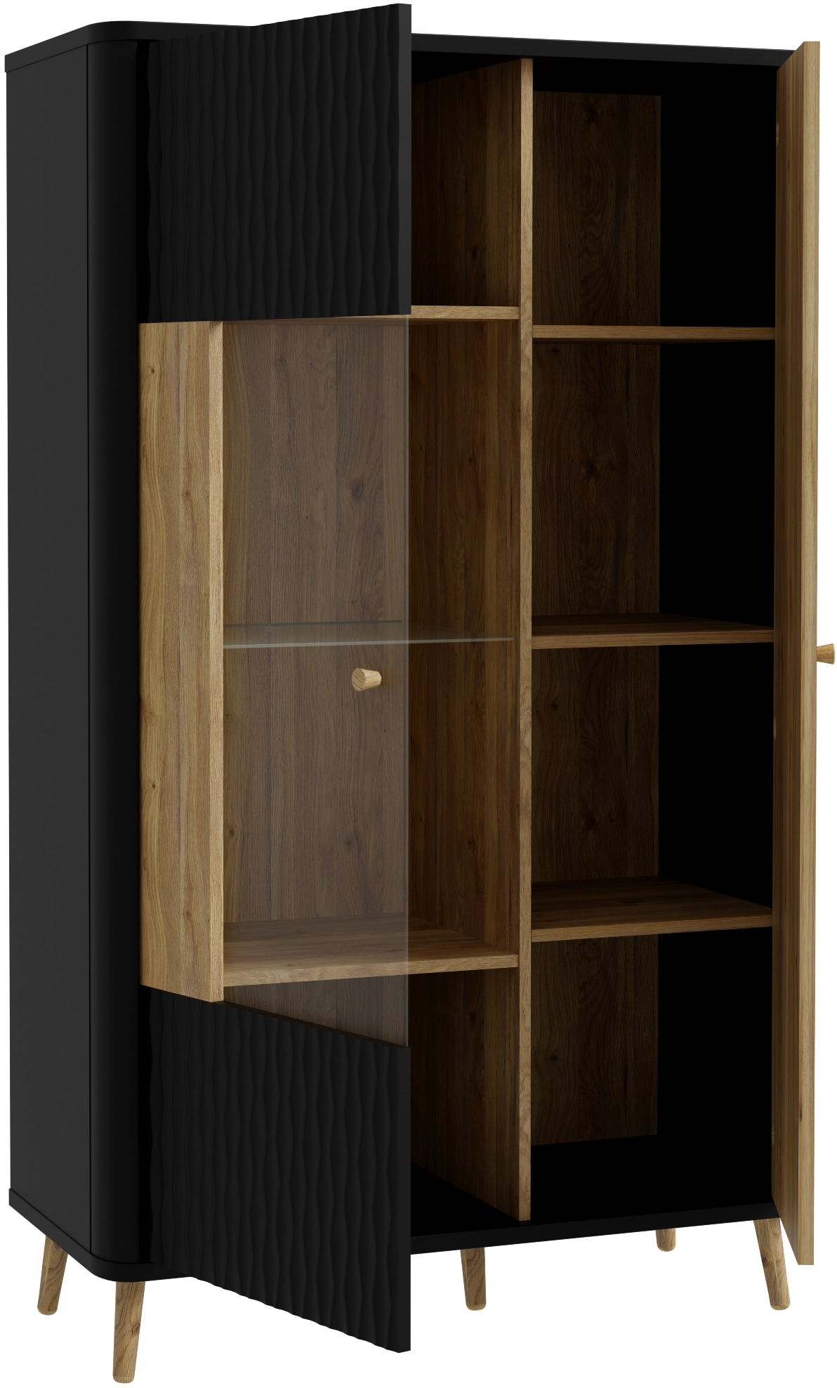 FORTE Highboard »Fixsmile«, moderes Highboard, Glastüre, Softclose, Strukturfront