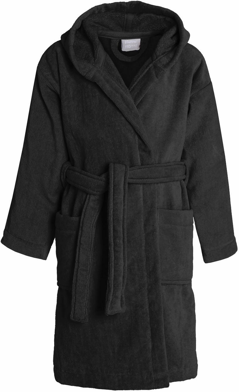 Kinderbademantel SEAHORSE, L:87cmanthrazit, Velours, Hausmäntel, "Seahorse Pure", Langarm, aufgesetzte Taschen