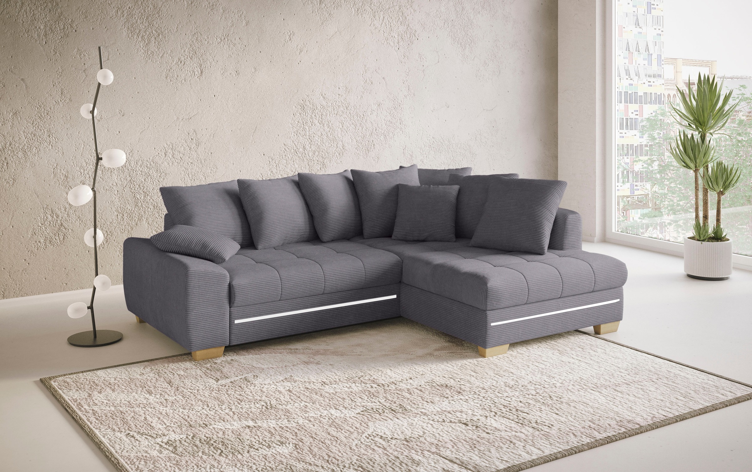 Mr. Couch Ecksofa »Nikita II, L-Form«, mit RGB-LED Beleuchtung, wahlweise mit Bett, Bettkasten, Kaltschaum