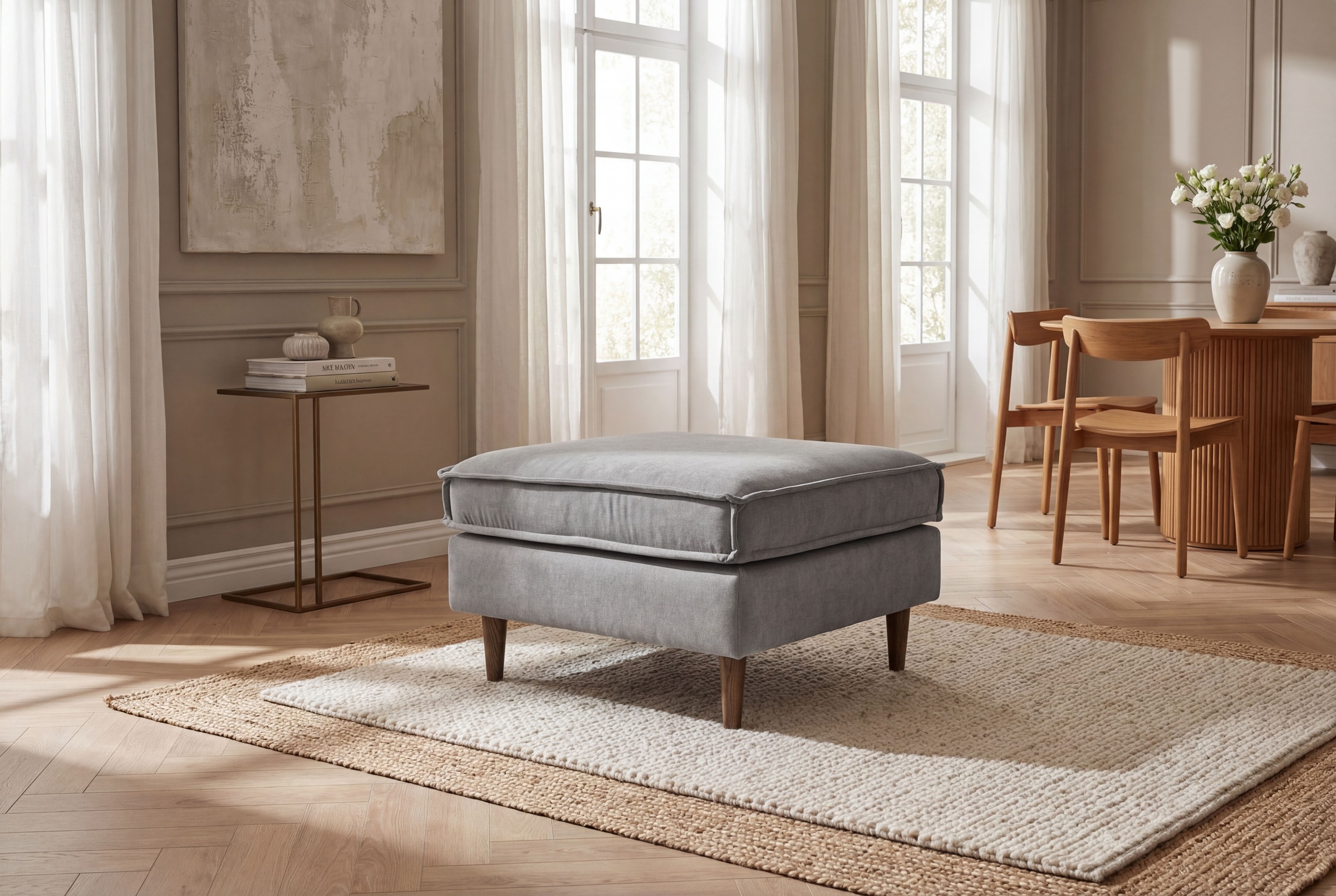 Home affaire Polsterhocker »Pinto Skandi« mit Keder, Massivholzfüße Eiche geräuchert