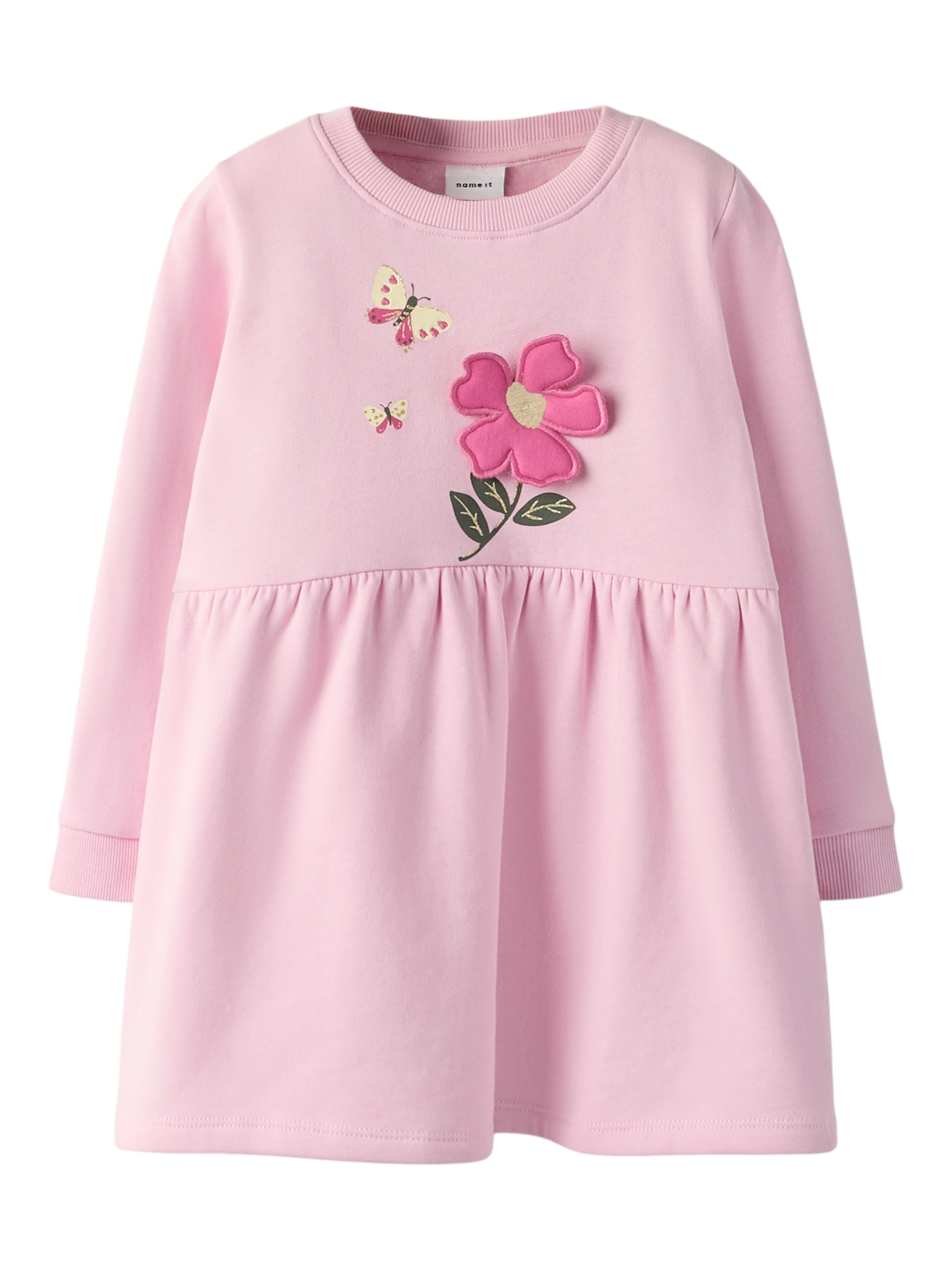 Name It Sweatkleid "NMFDRIVA LS SWEAT DRESS UNB" mit hochwertigem Frontmotiv in 3D-Optik