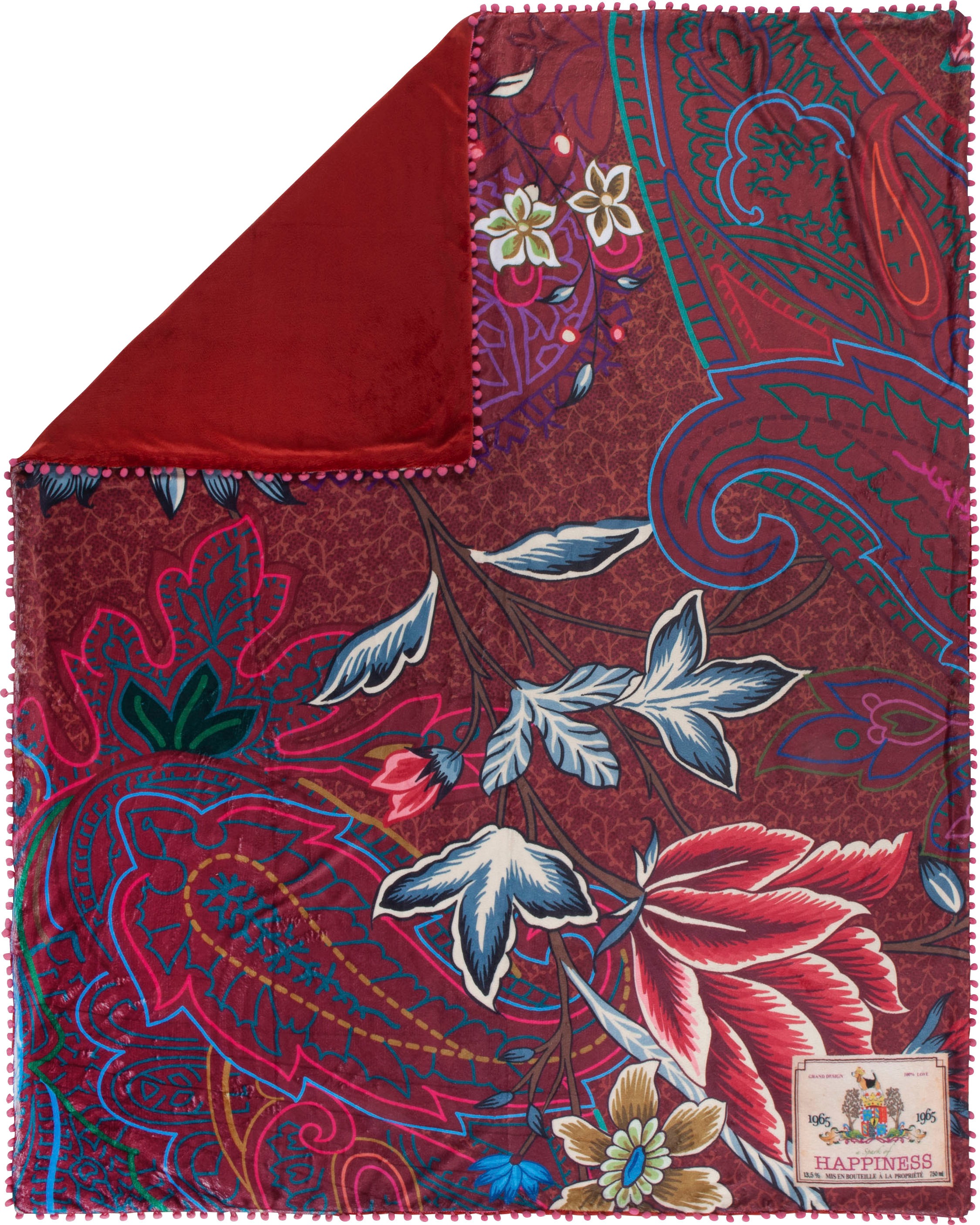 Happiness Plaid »Ruby«, Sehr Weich, Kuscheldecke, Mit Pompons, 130x160 cm, Wendeoptik, Blumen