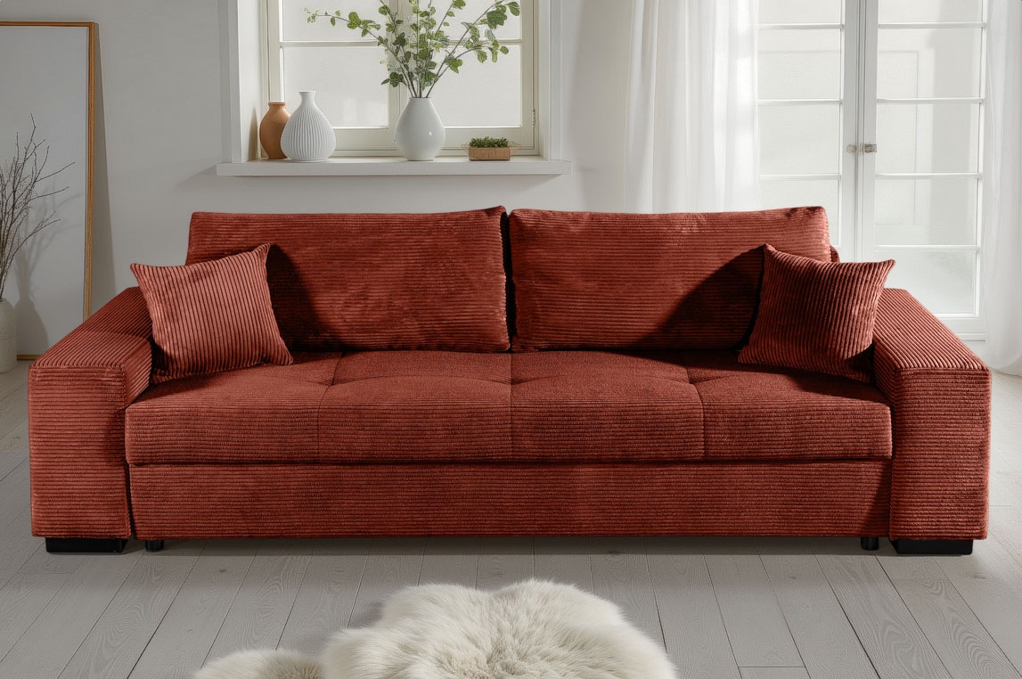 COLLECTION AB Schlafsofa "Kreta, B: 248 cm, Liegefl. 137x195 cm" Schlaffunktion, Bettkasten & 2 Zierkissen, optional mit Topper