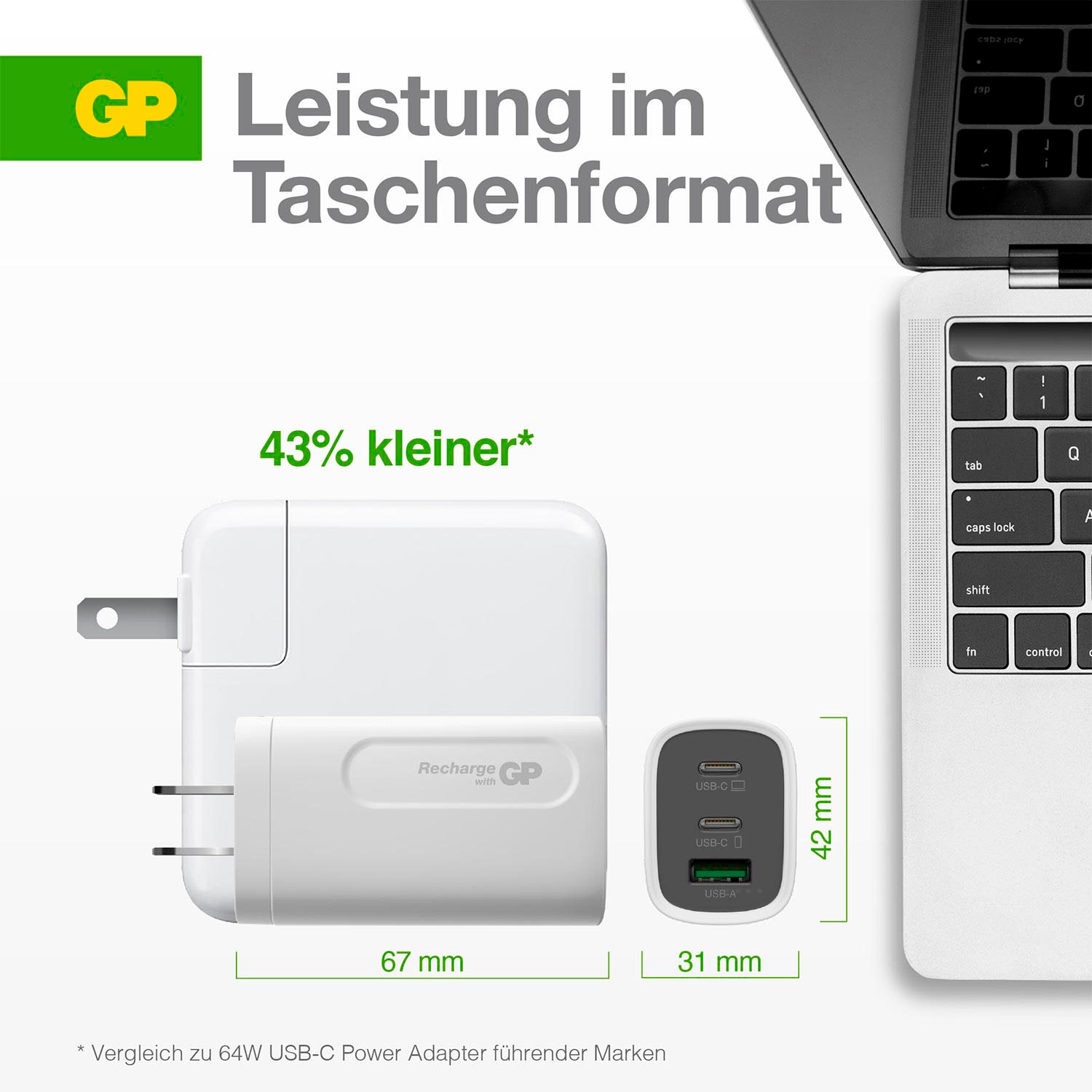 GP Batteries USB-Ladegerät »65W 3 Port GaN USB-C Schnellladeadapter«, Reiseadapter