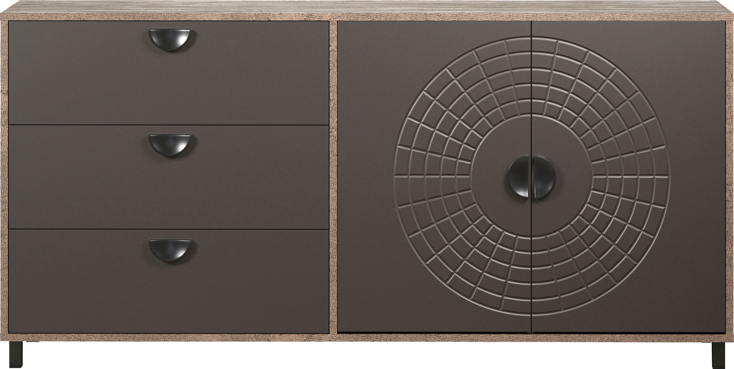 Home affaire Sideboard »Fusion« 1 Stk. tlg. Kommode mit markantem Kreismuster - Antikoptik - (B/T/H) 176/42/86 cm