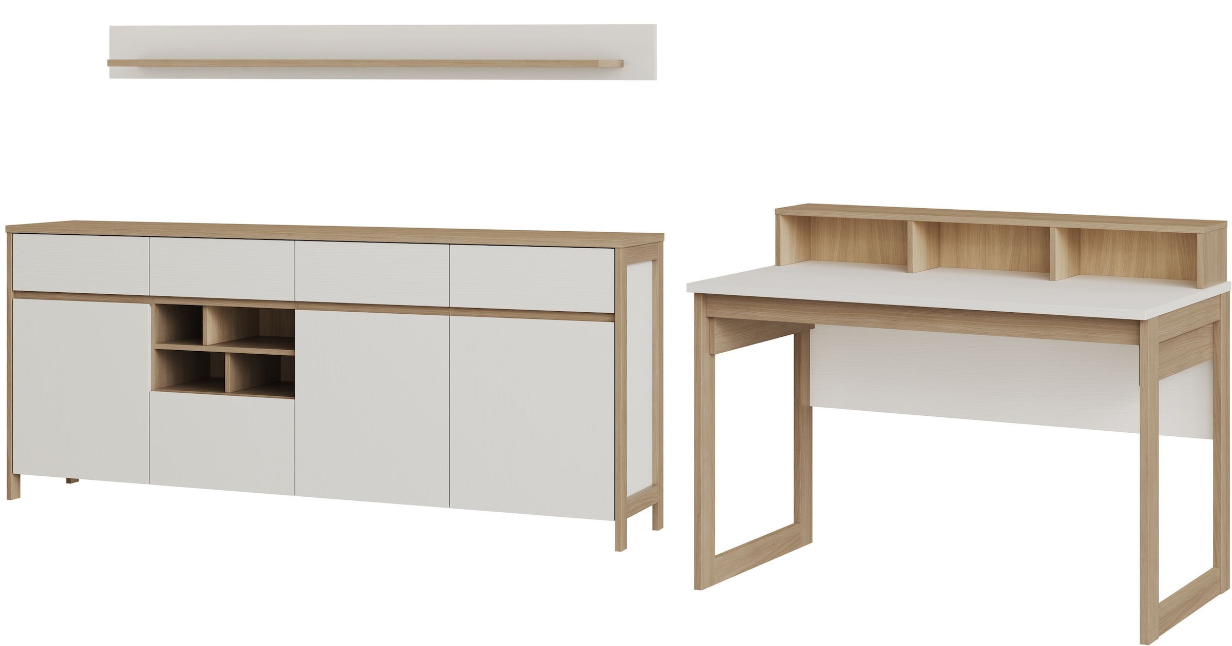 Home affaire Büromöbel-Set »Stranda im Scandi-Style, Home Office, Büro in zwei Farben verfügbar« 3 Stk. tlg. enthält Schreibtisch, Sideboard und Wandboard