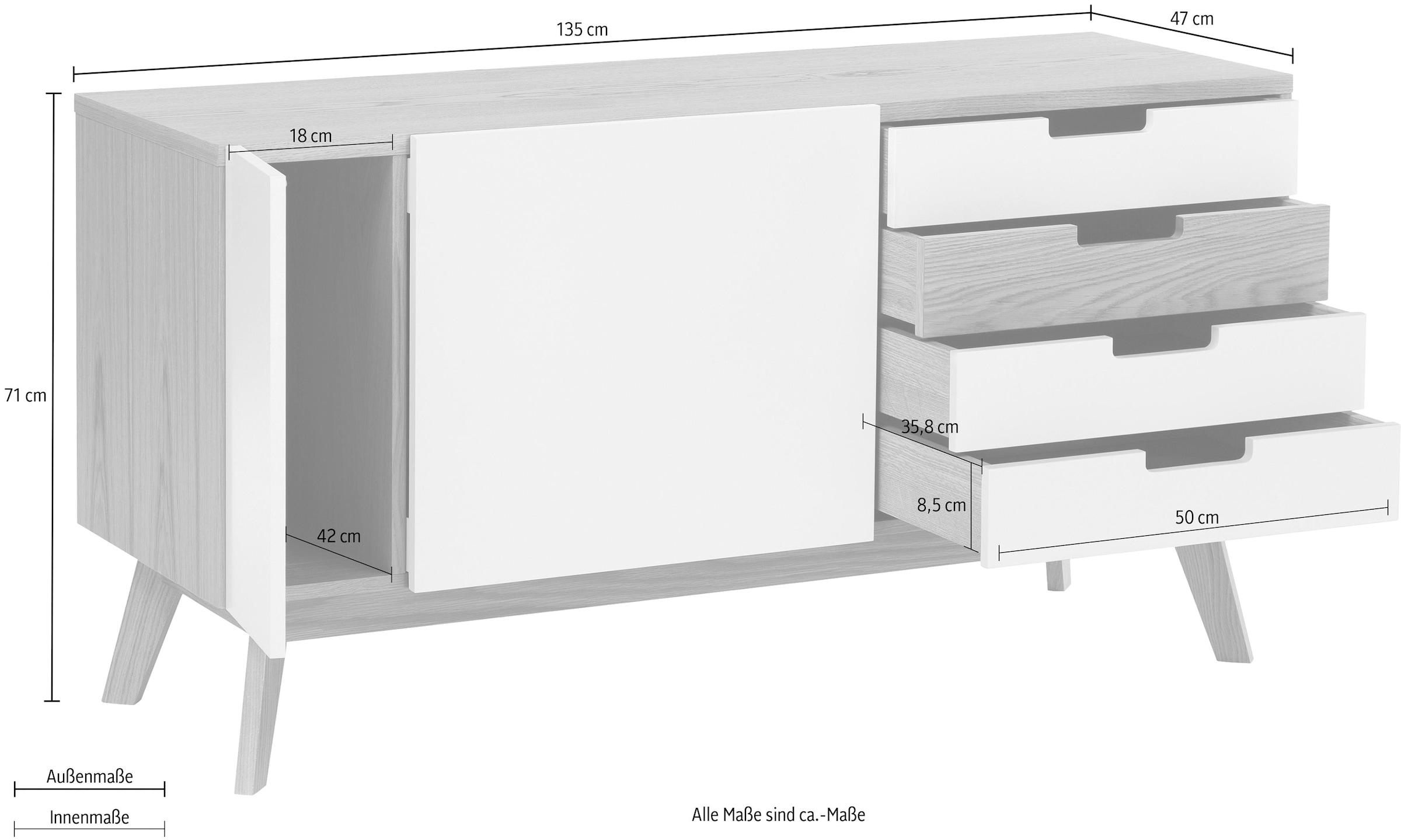 Woodman Sideboard »Estera«, Sideboard, Breite 135 cm, im angesagten skandinavischen Look