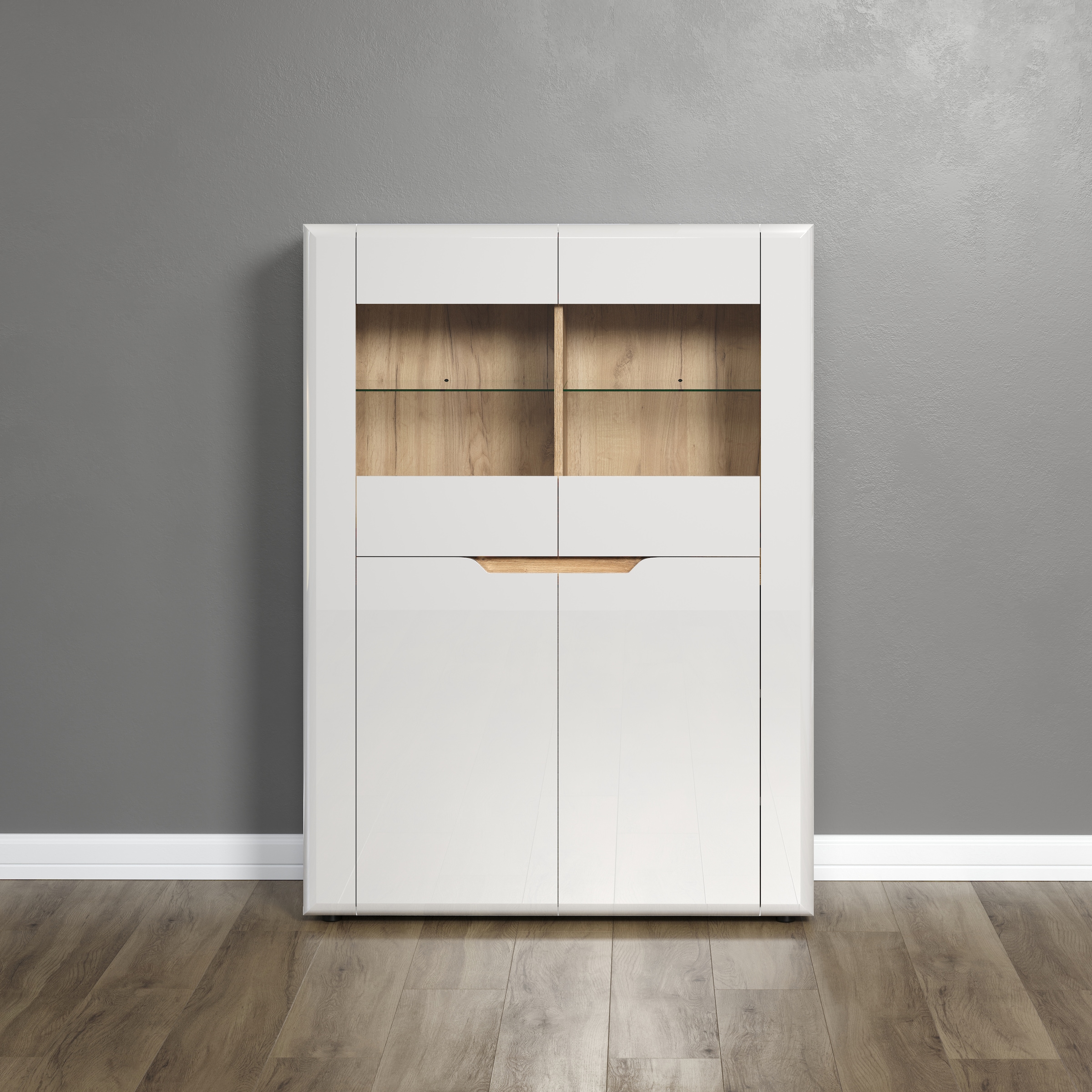 INOSIGN Vitrine »Graz Highboard mit Glastüren«, (Packung, 1 St.), Grifflos, Breite 96 cm, Höhe 132 cm