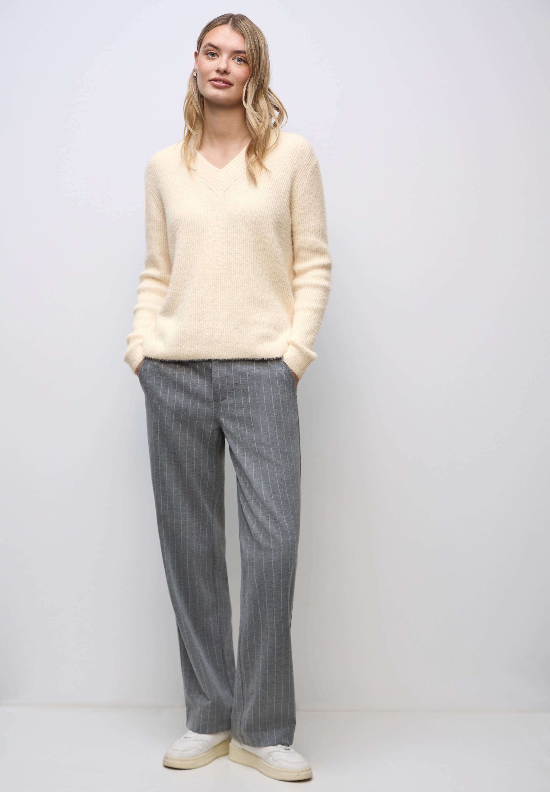 Thumbnail - STREET ONE V-Ausschnitt-Pullover Grobstrick