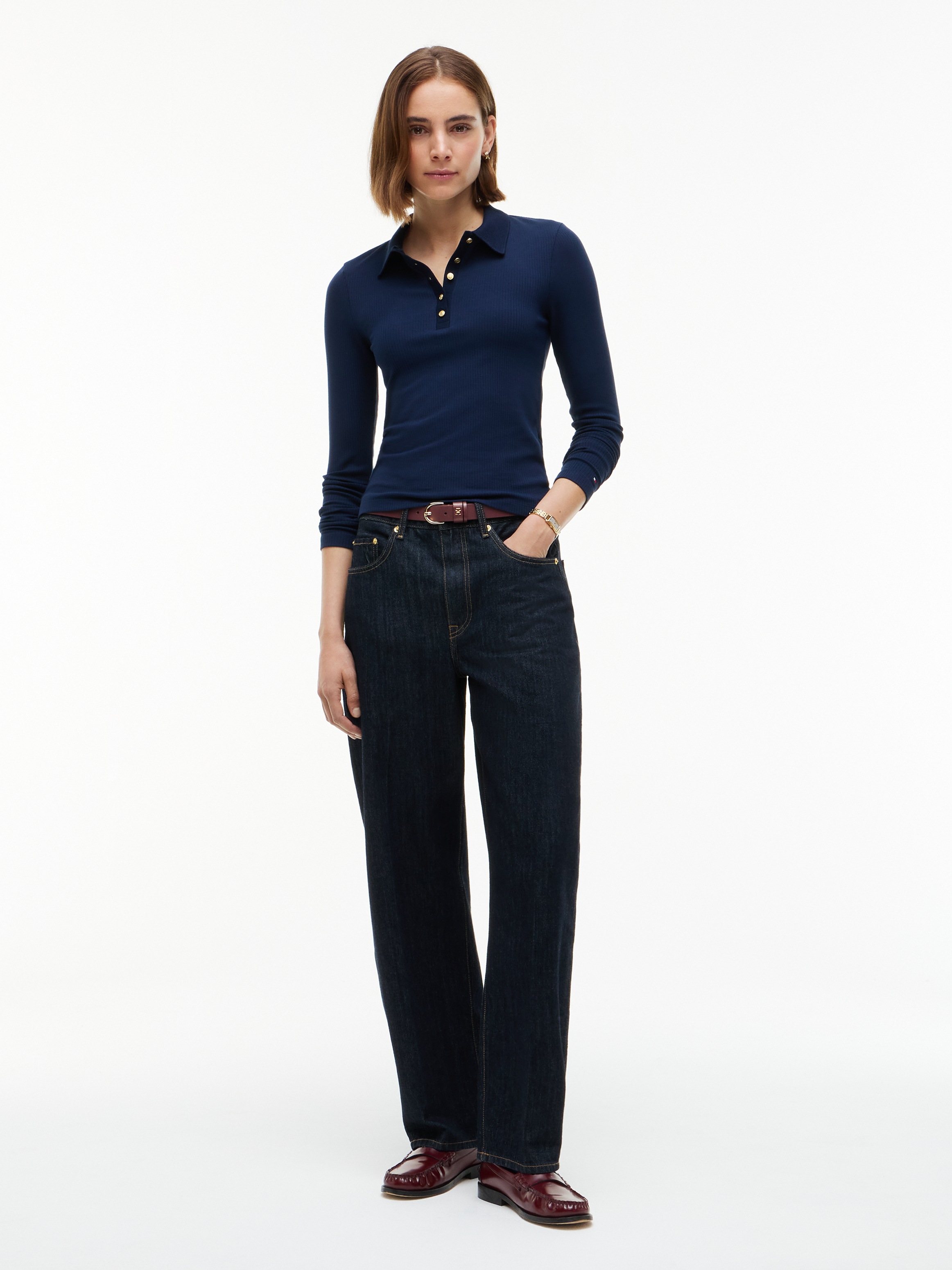 Tommy Hilfiger Poloshirt »5X2 RIB SLIM LS POLO« Viskosemischung, slim fit, figurbetont, in gerippter Struktur