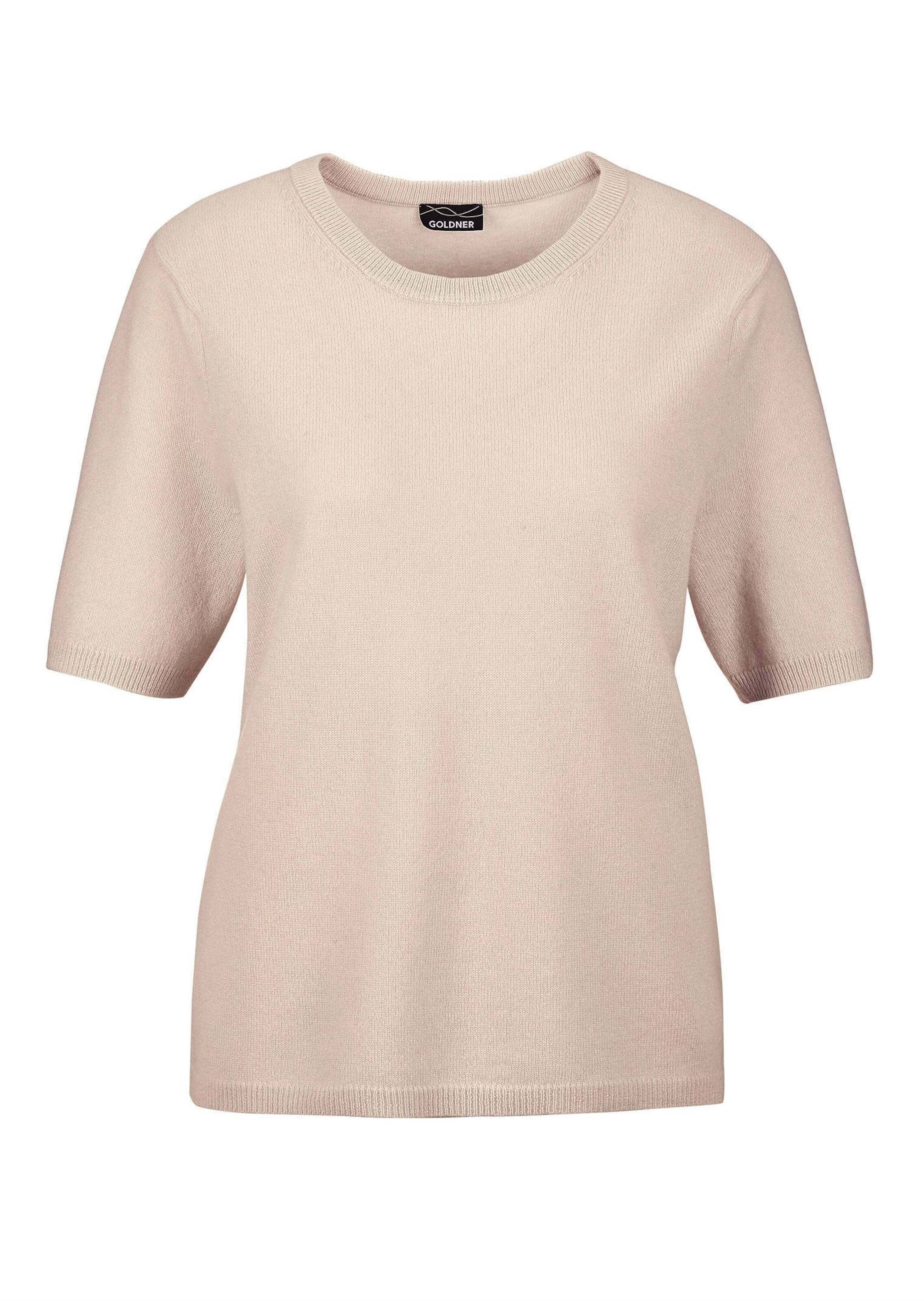 GOLDNER Damen Kurzarmpullover "Kurzgröße Halbarmpullover mit Rundhals aus Kaschmir", beige, Gr. 23, Obermaterial: 100% Kaschmir WS., Pullover