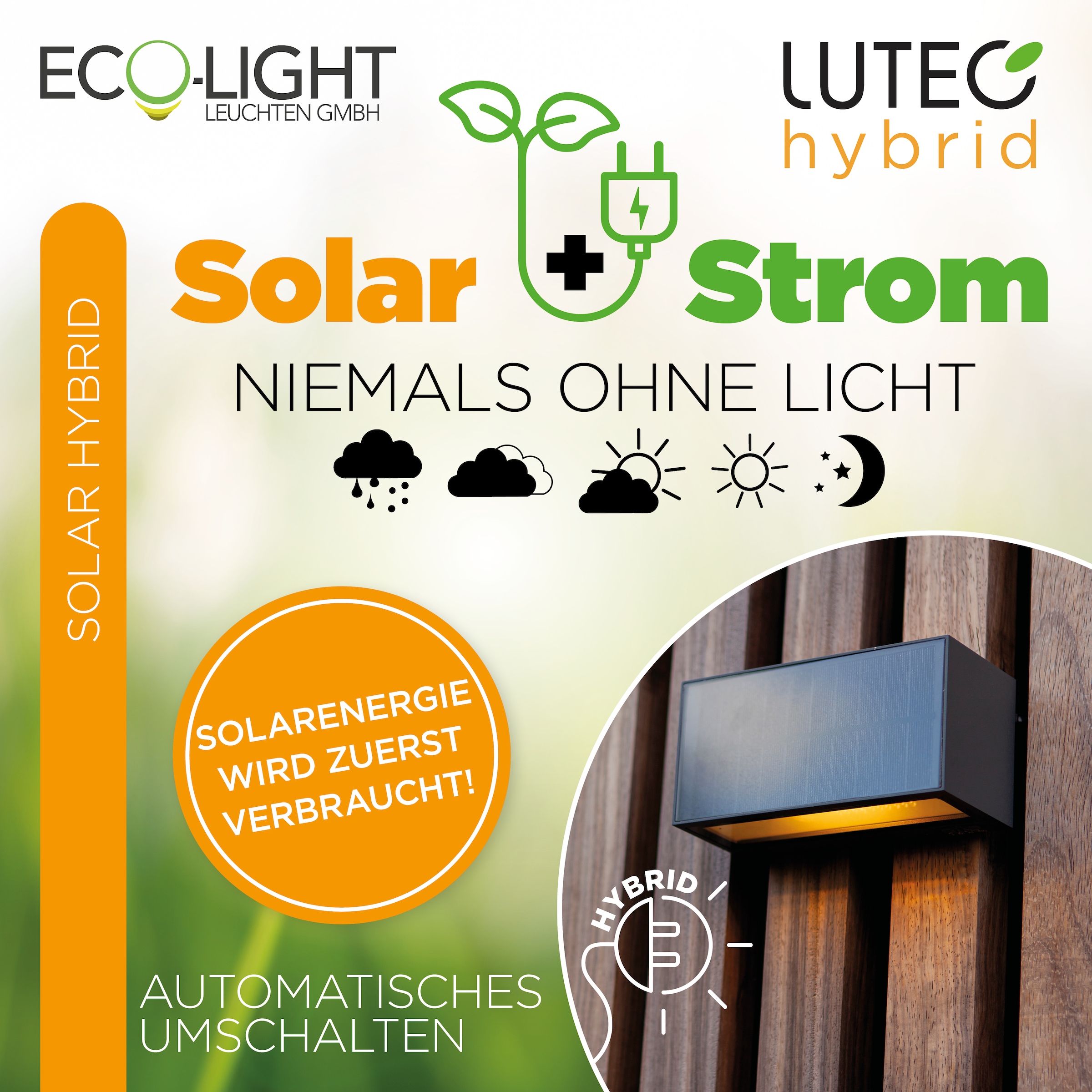 LUTEC LED Solarleuchte »LED-Solarleuchte INKA, Hybrid«, 1 flammig, Leuchtmittel LED-Board | LED fest integriert, Solar-Hybrid