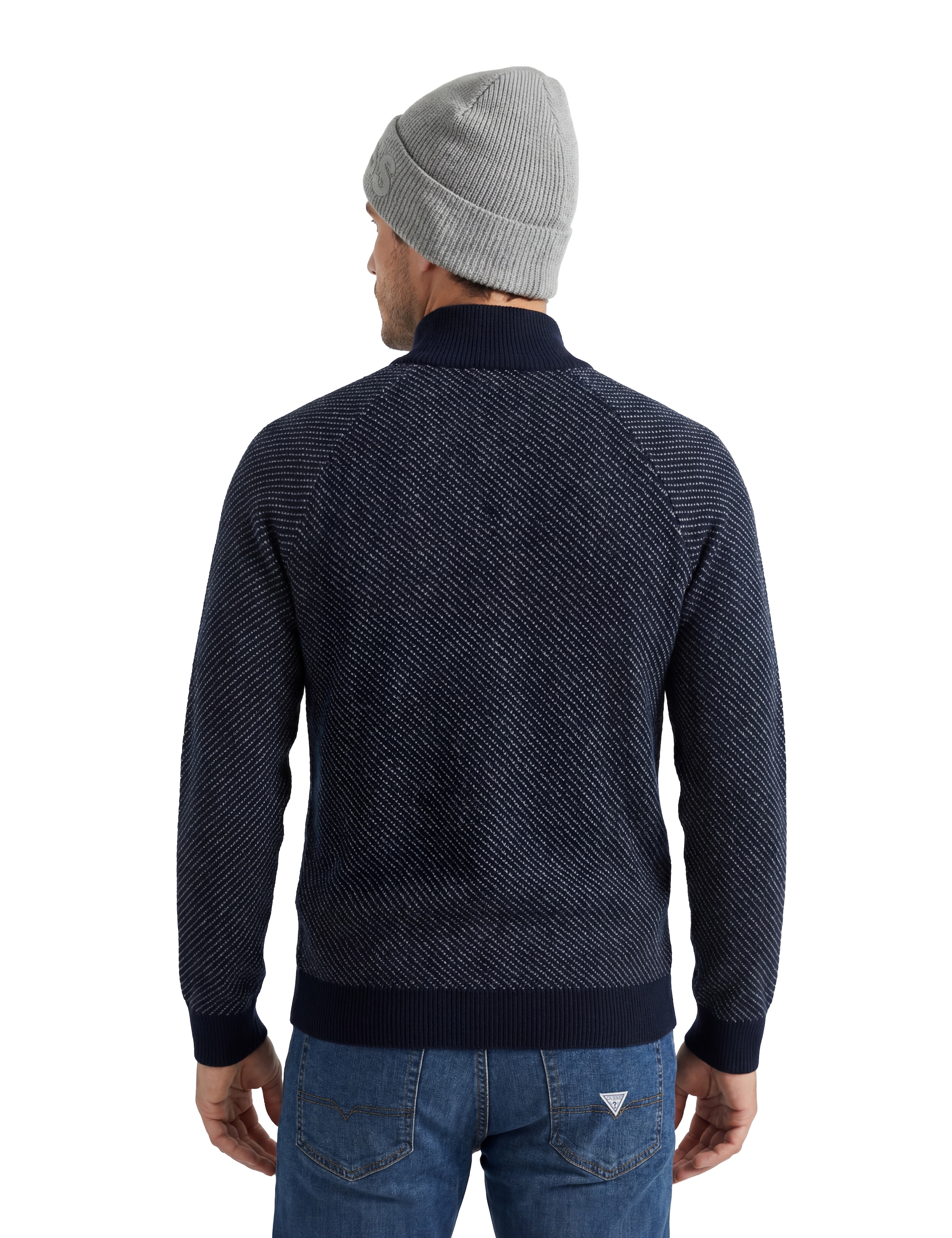 Guess Jacquardpullover »NICO DIAGONAL STITCH« mit Wolle, Stehkragen mit Reißverschluss, Jaquard-Strick
