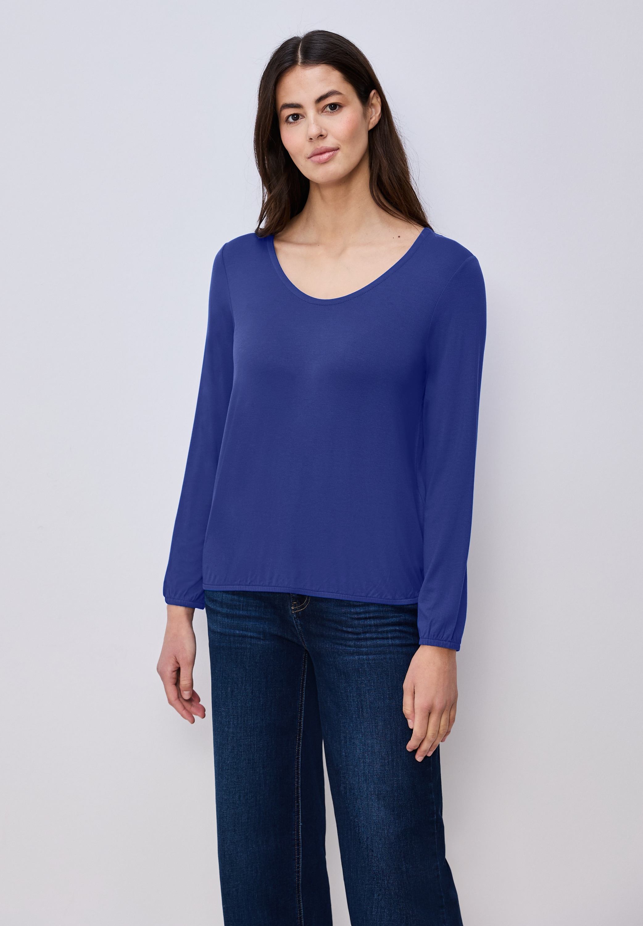 STREET ONE Langarmshirt mit abgerundetem V-Ausschnitt