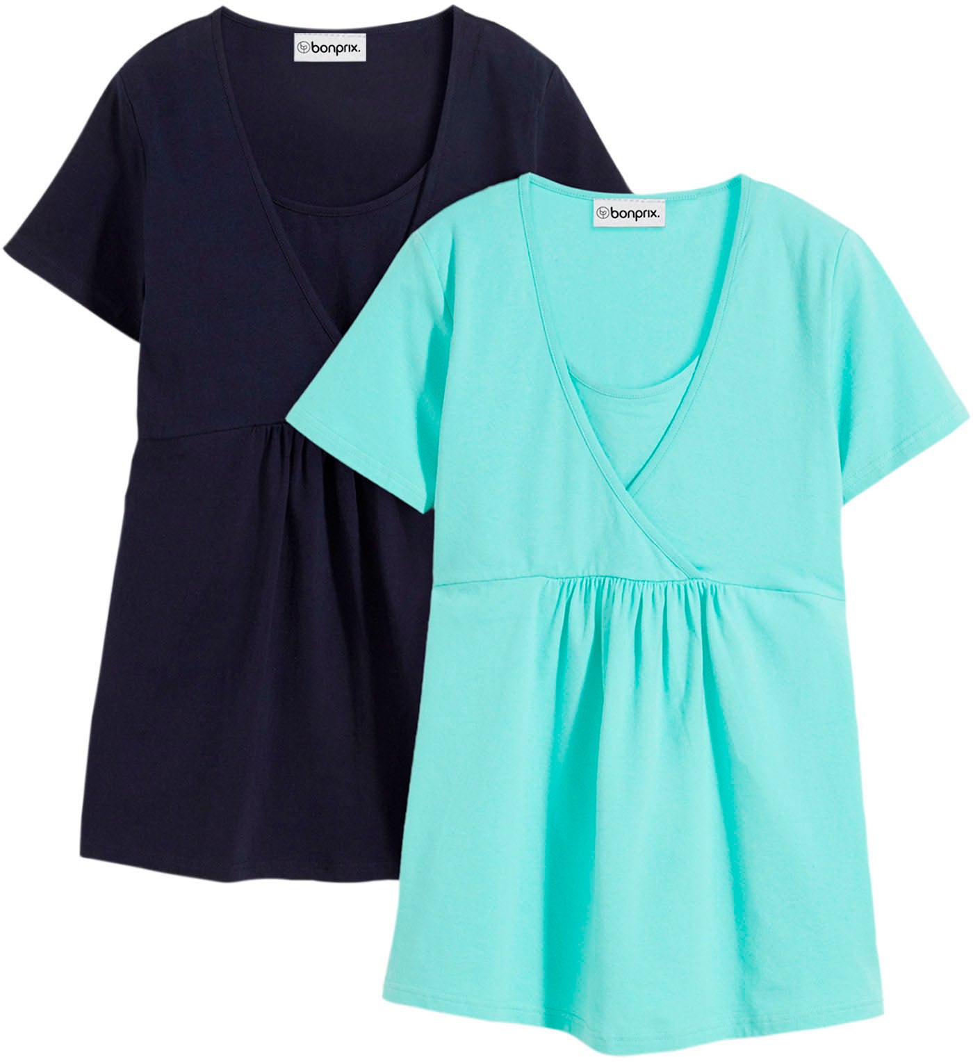 bonprix "2-in-1 Umstands- und Stillshirts (2er Pack?)" Packung, 2 Stk. figurumspielende Passform, mit Wickelschnitt