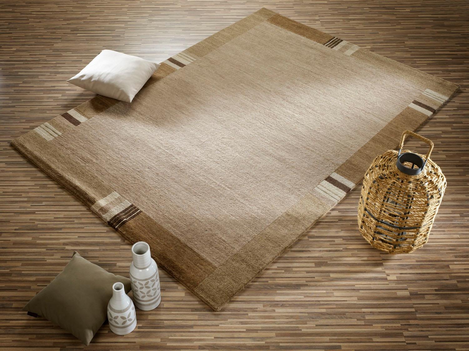 Wollteppich OCI DIE TEPPICHMARKE "Sensation Lakir" Gr. 31, braun (cappuccino), B:140cm H:6mm L:200cm, Seide, Wolle, Teppiche, handgeknüpft, Nepal, reine Wolle, Wohnzimmer