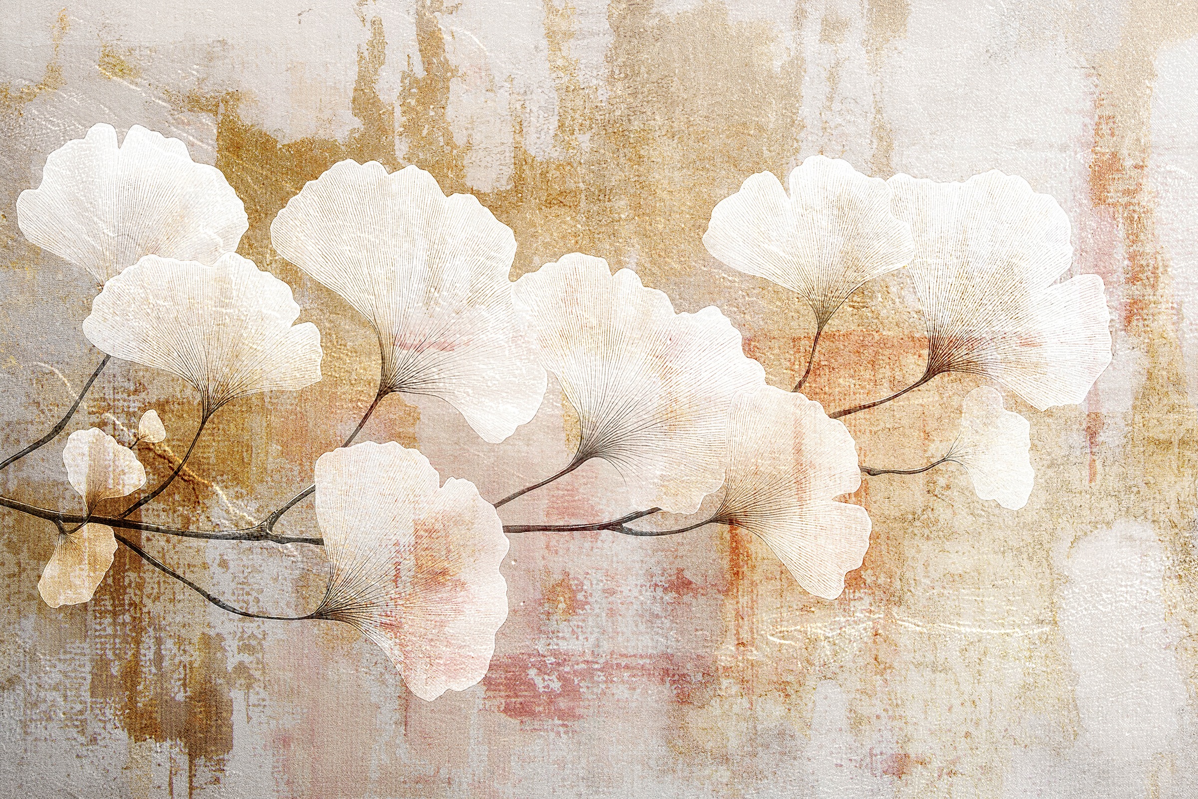 queence Leinwandbild "Gingkoblätter am Ast, Canvas Bild von Hand bespannt" 1 Stk. tlg. Zeitlose Ginkgo-Motive in hellen Farben