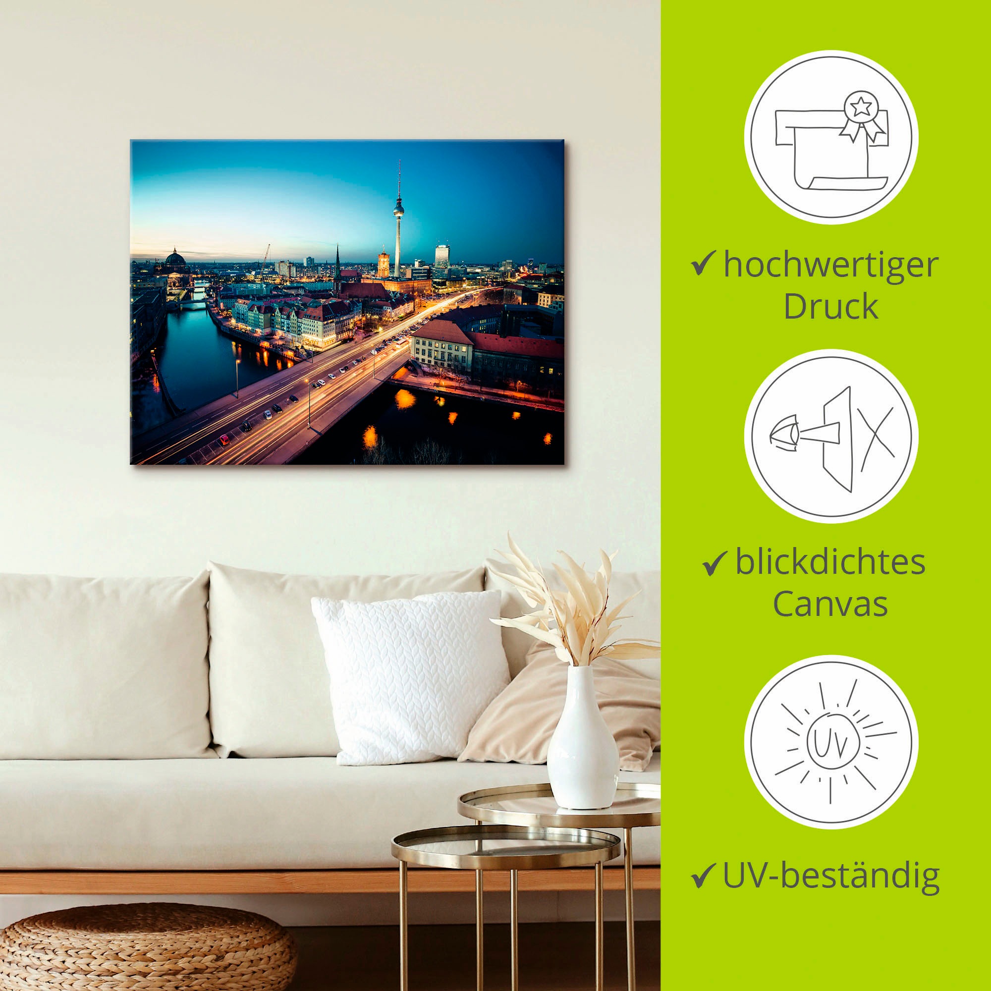 Artland Wandbild »Berlin Cityscape am Abend«, Deutschland, (1 St.), als Leinwandbild, Poster in verschied. Größen