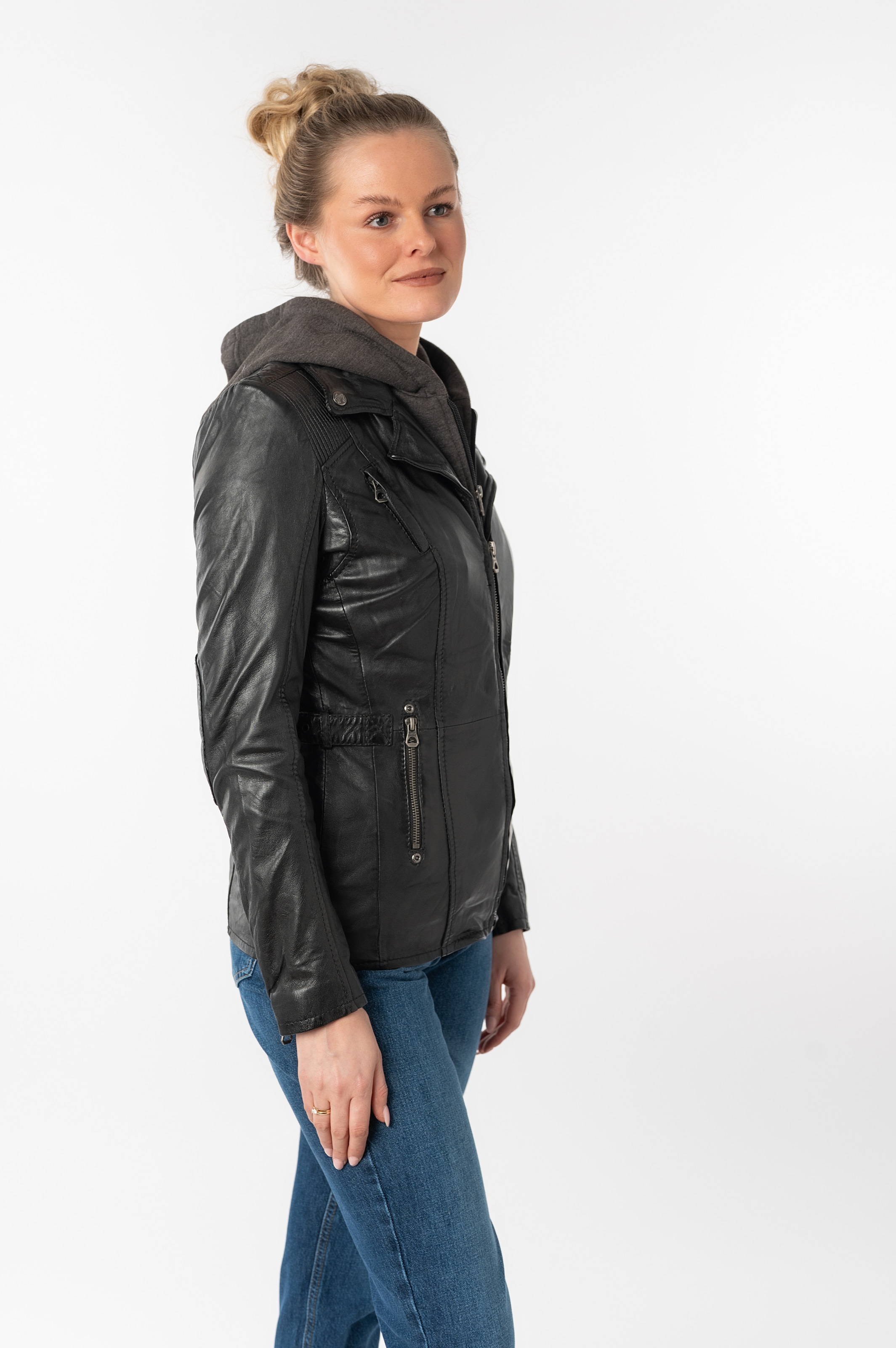 Mauritius Lederjacke »Adelyn«, mit Kapuze, 2-in-1-Lederjacke