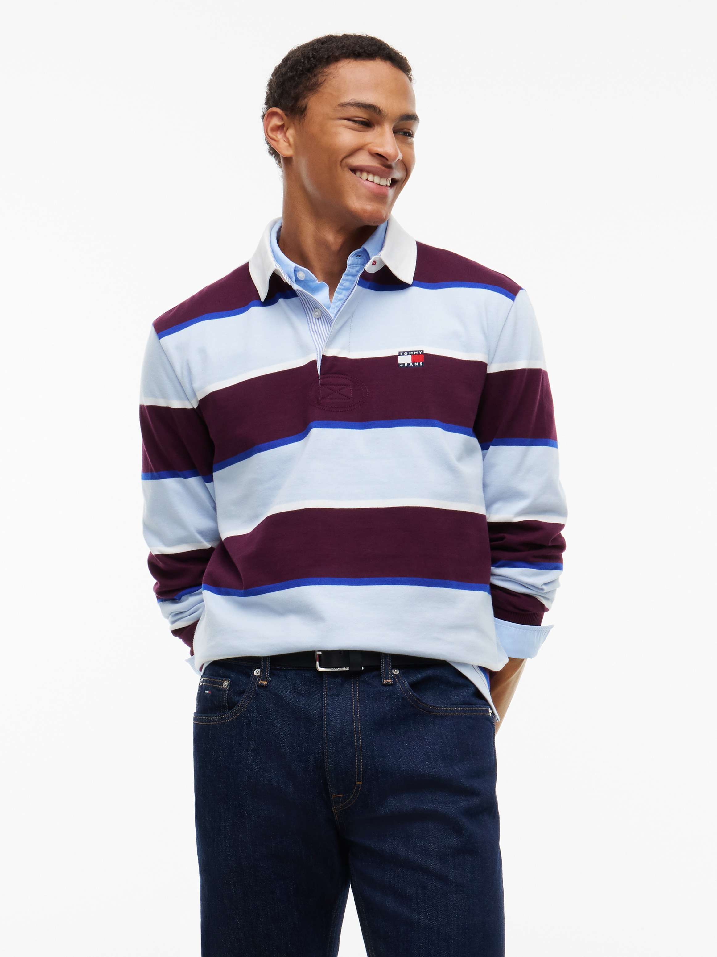 Tommy Jeans Rugbyshirt "TJM STRIPED RUGBY" Relaxed Fit mit Tommy-Badge