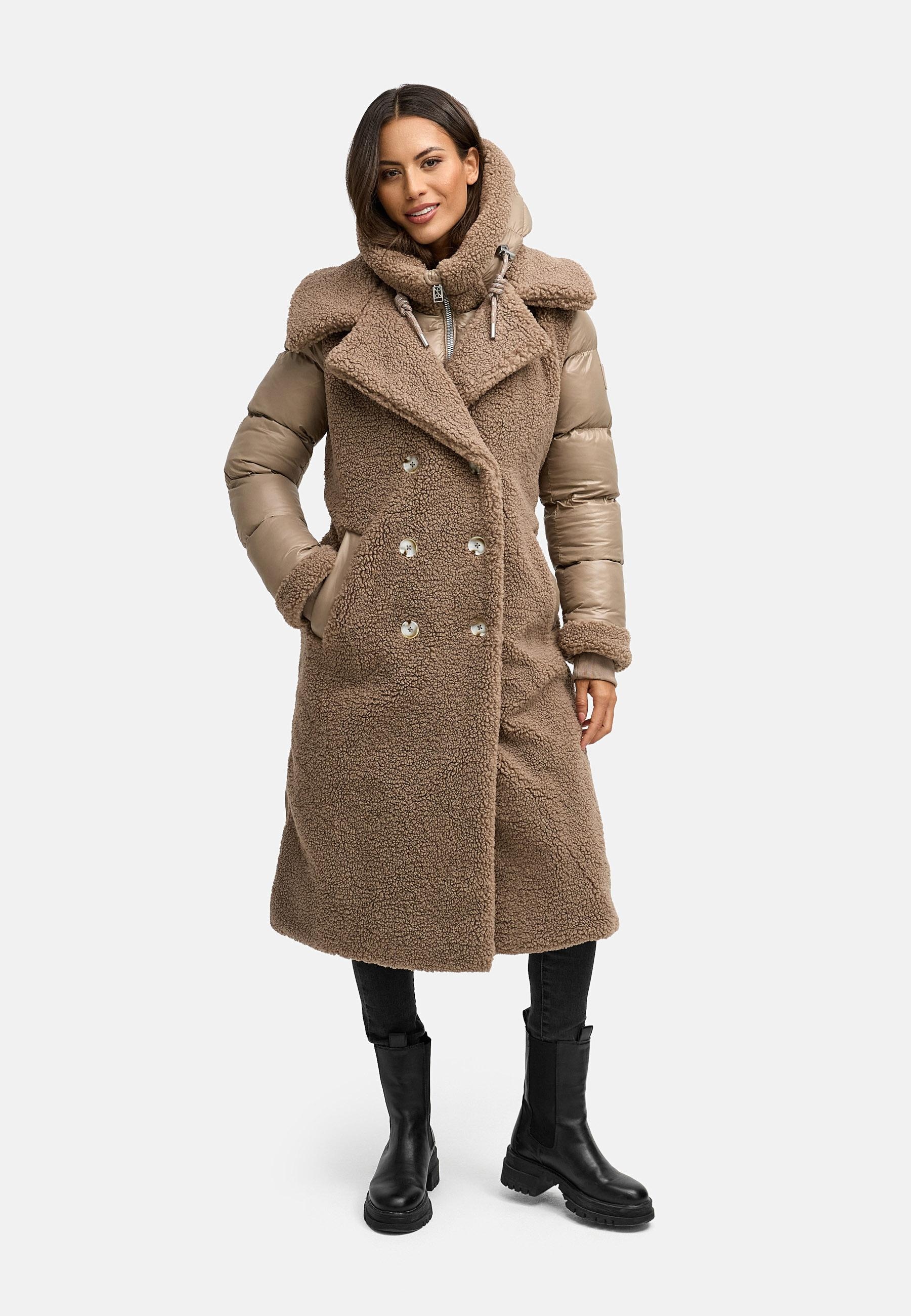 Navahoo Wintermantel »Kuscheltraum 14«, Modischer Damen Plüschmantel aus angesagtem Materialmix