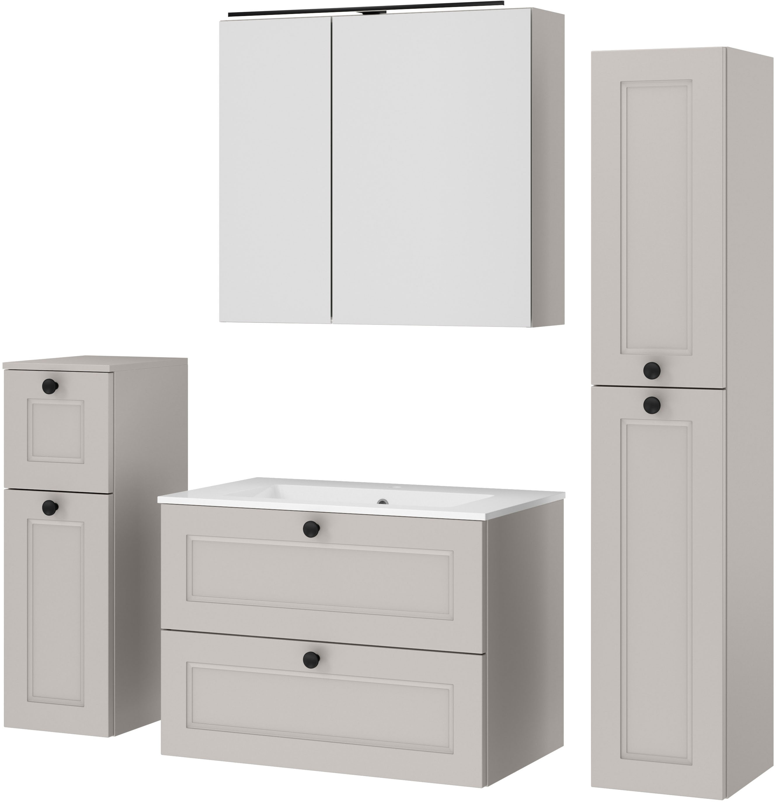nobilia "Cascada" Set, mit Waschbecken, inkl. Spiegelschrank mit Beleuchtung, 4 Stk. tlg.