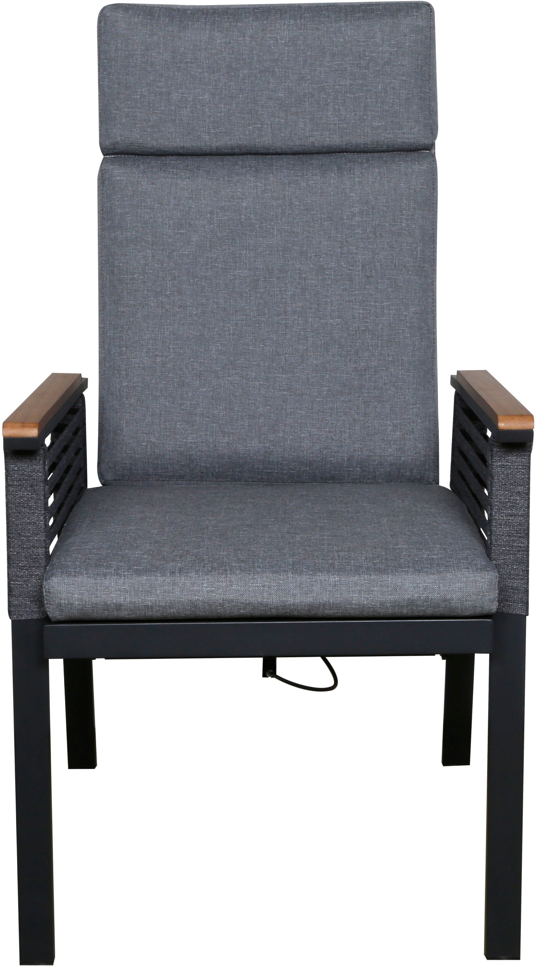 KONIFERA Garten-Essgruppe »Edessa Komfort«, (Set, 13 tlg., 6x Stuhl mit Rückenverstellung, 1x Tisch 180x97x74 cm, inkl. Auflagen), Tischplatte aus Alu-Lamellen,Armlehne mit Seilgeflecht&Noonwood-Latten