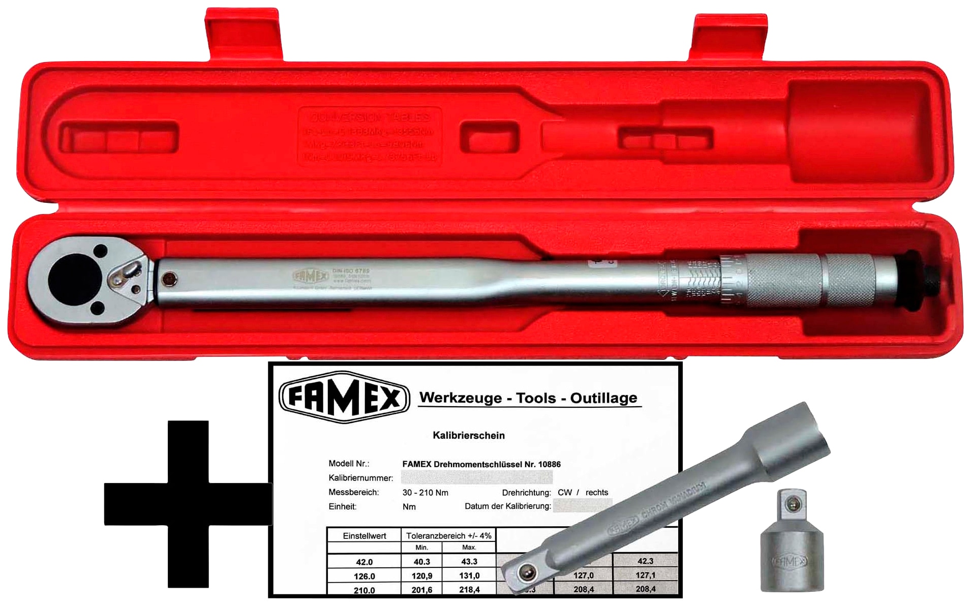 FAMEX Drehmomentschlüssel »10886-3N«, (mit Spezial-Einsätzen für  Radschrauben), 30-210 Nm, mit Kalibrierschein günstig | BAUR