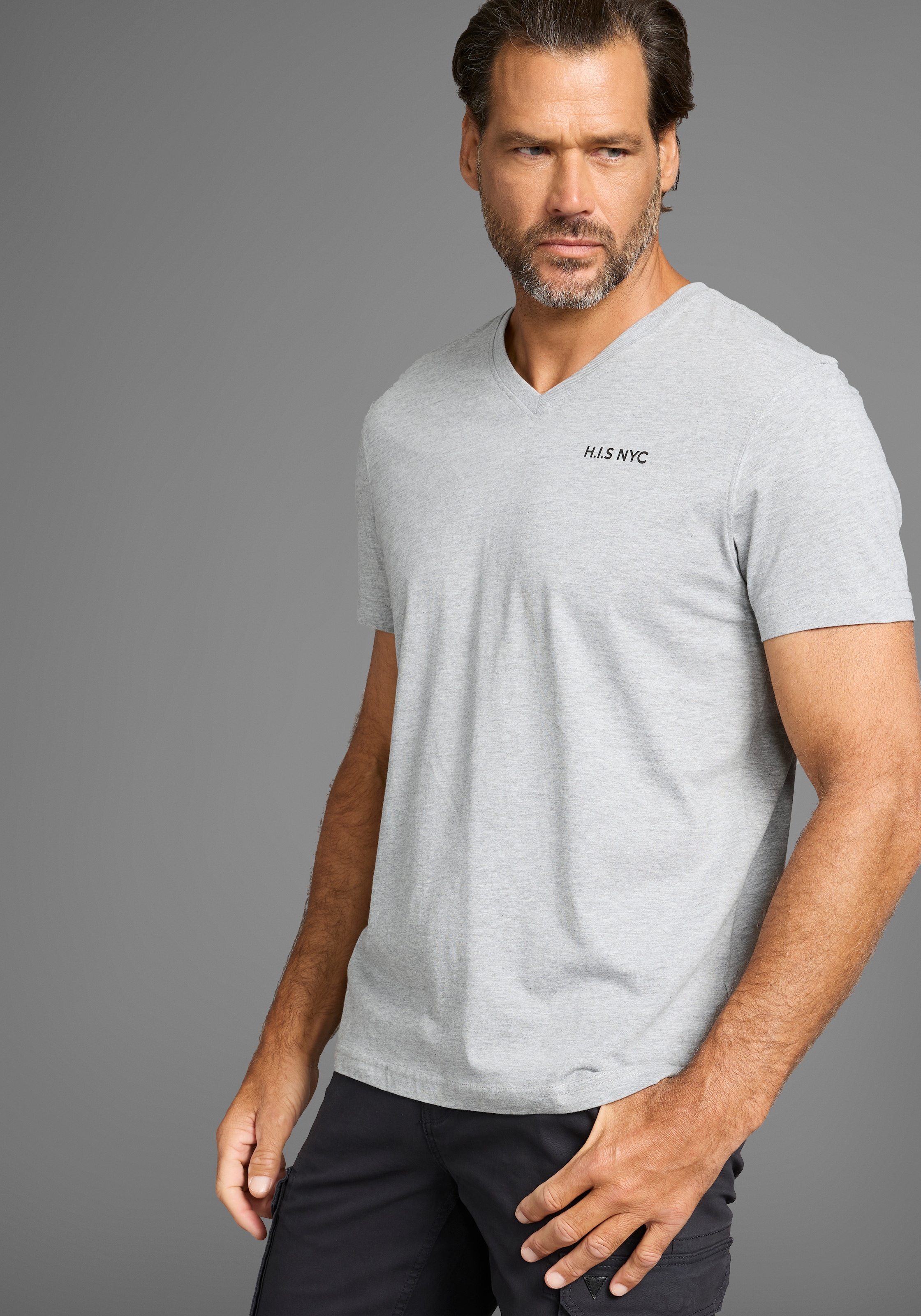 H.I.S V-Shirt, (3-er Pack), Kurzarm, Slim Fit, aus Baumwolle