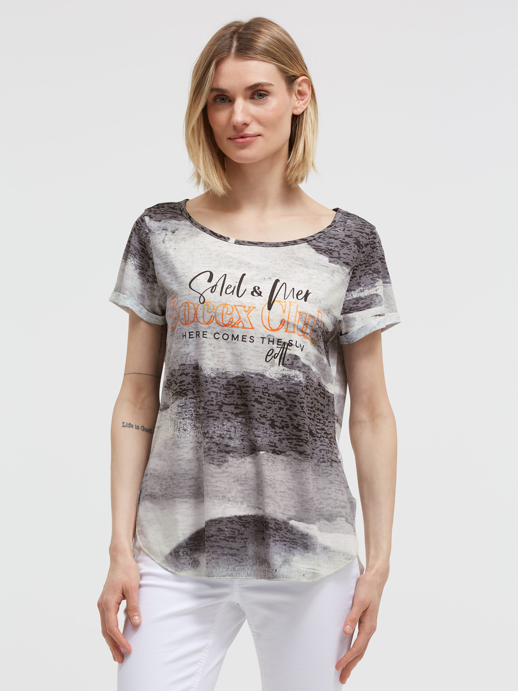 SOCCX Rundhalsshirt mit Seitenschlitze