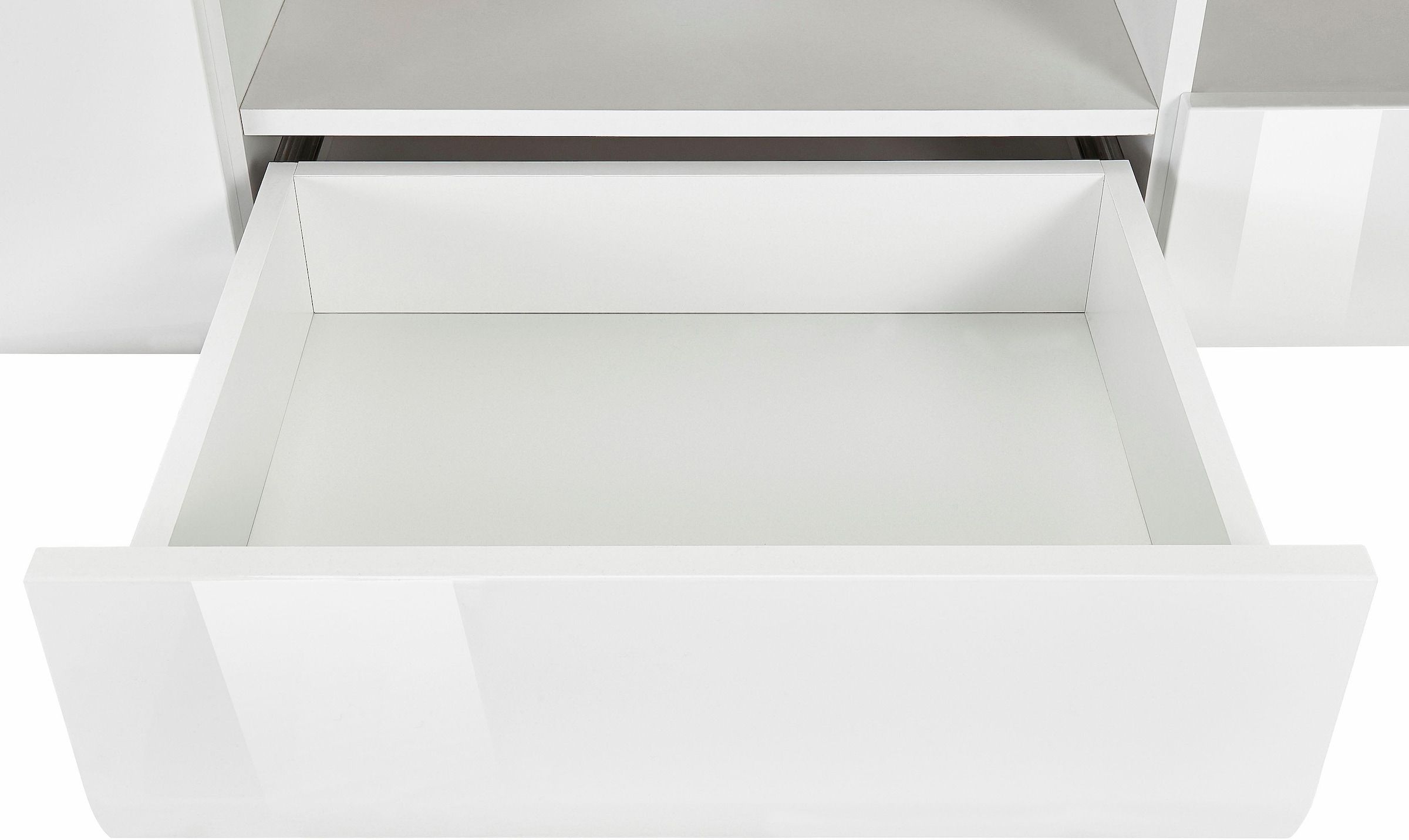 INOSIGN Wohnwand »Toledo,Breite 391cm stilvolle Mediawand ohne Beleuchtung«, (Set, 5 St.), Anbauwand(Vitrine,Lowboard,Highboard,2xHängeregal)MDF Hochglanzfronten