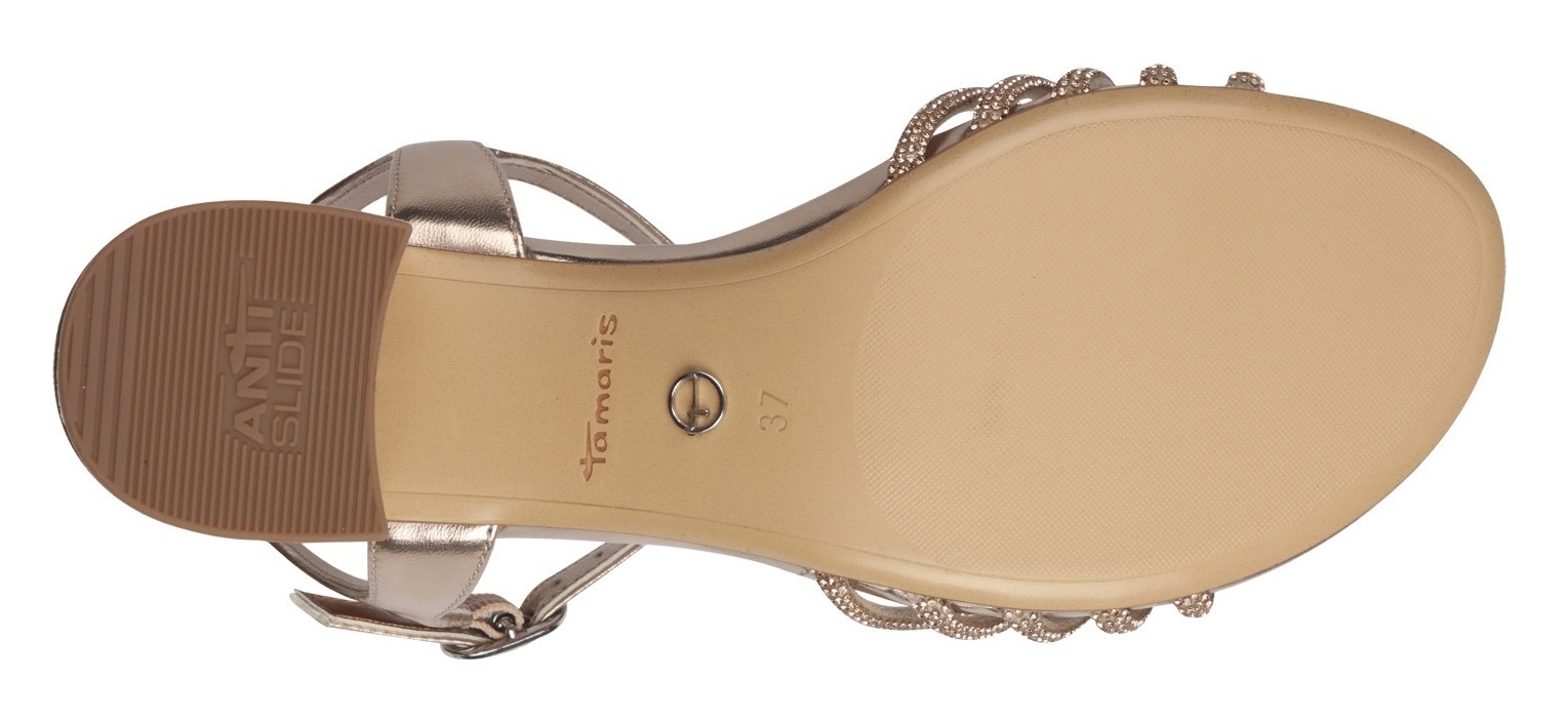 Tamaris Sandalette, Blockabsatz, Festtagsschuh, Abendschuh mit funkelnden Schmucksteinen