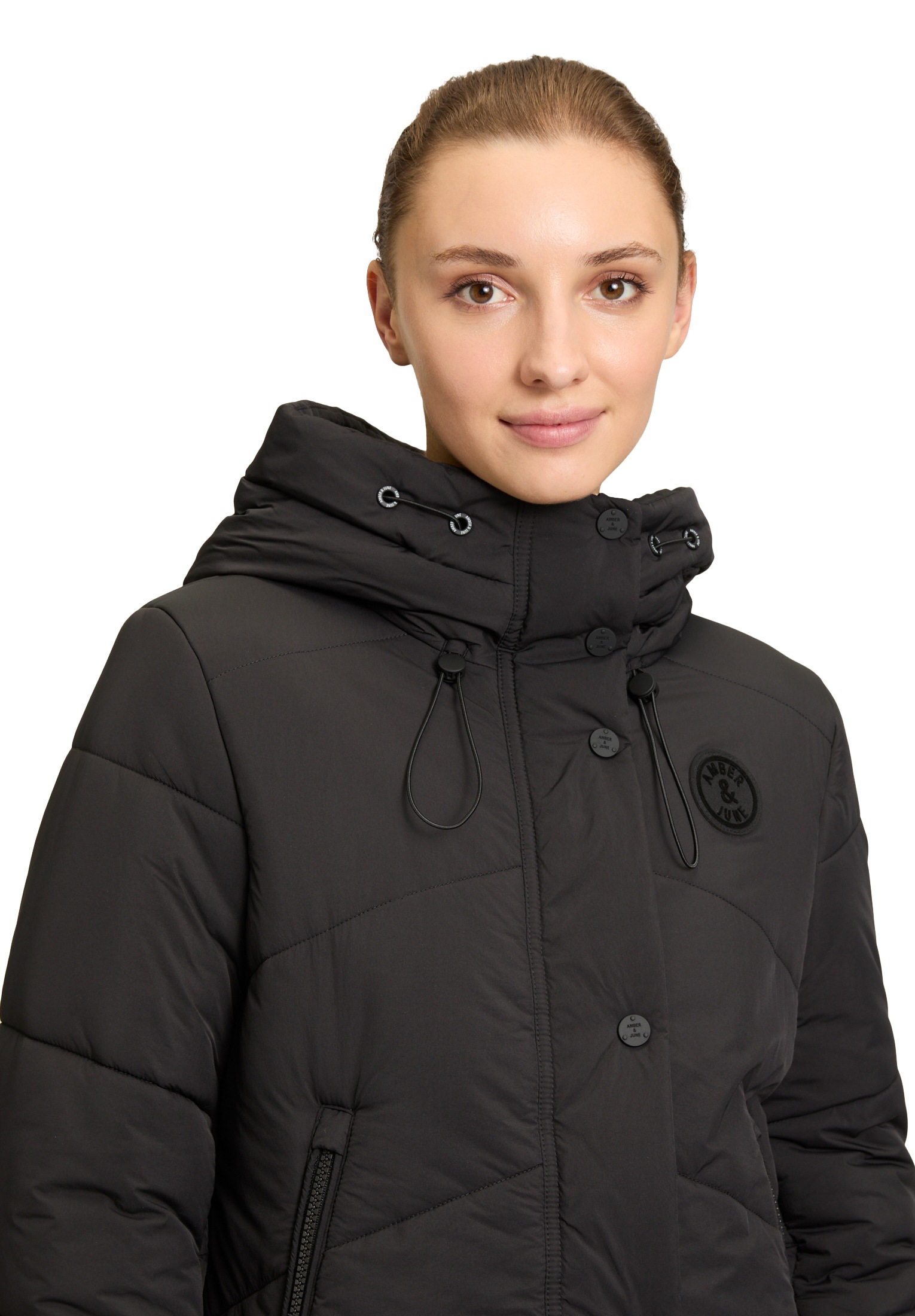 Amber & June Steppmantel »Amber & June Damen Steppmantel mit Kapuze«