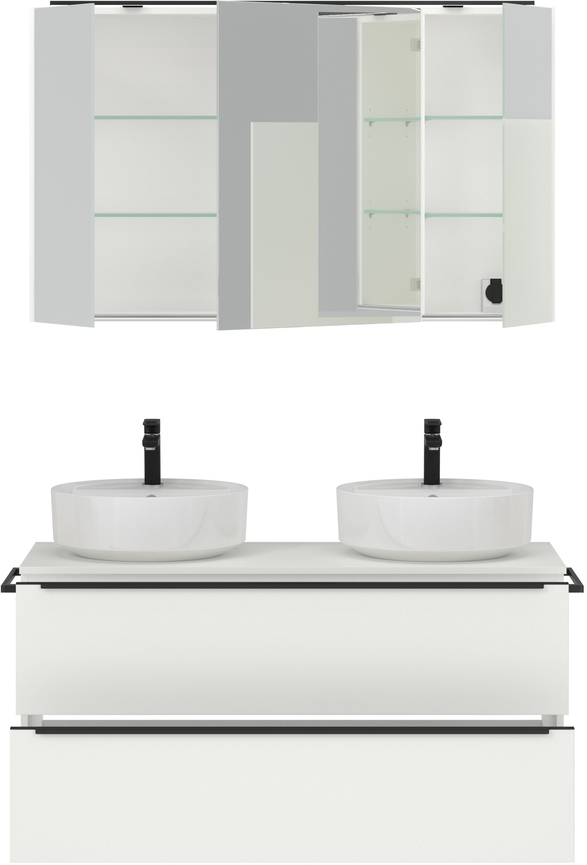 nobilia® Badmöbel-Set »Alvene«, (2 St., vormontiert, mit Soft-Close), inkl. Spiegelschrank mit Beleuchtung und Dimmerfunktion, in 4 Breiten