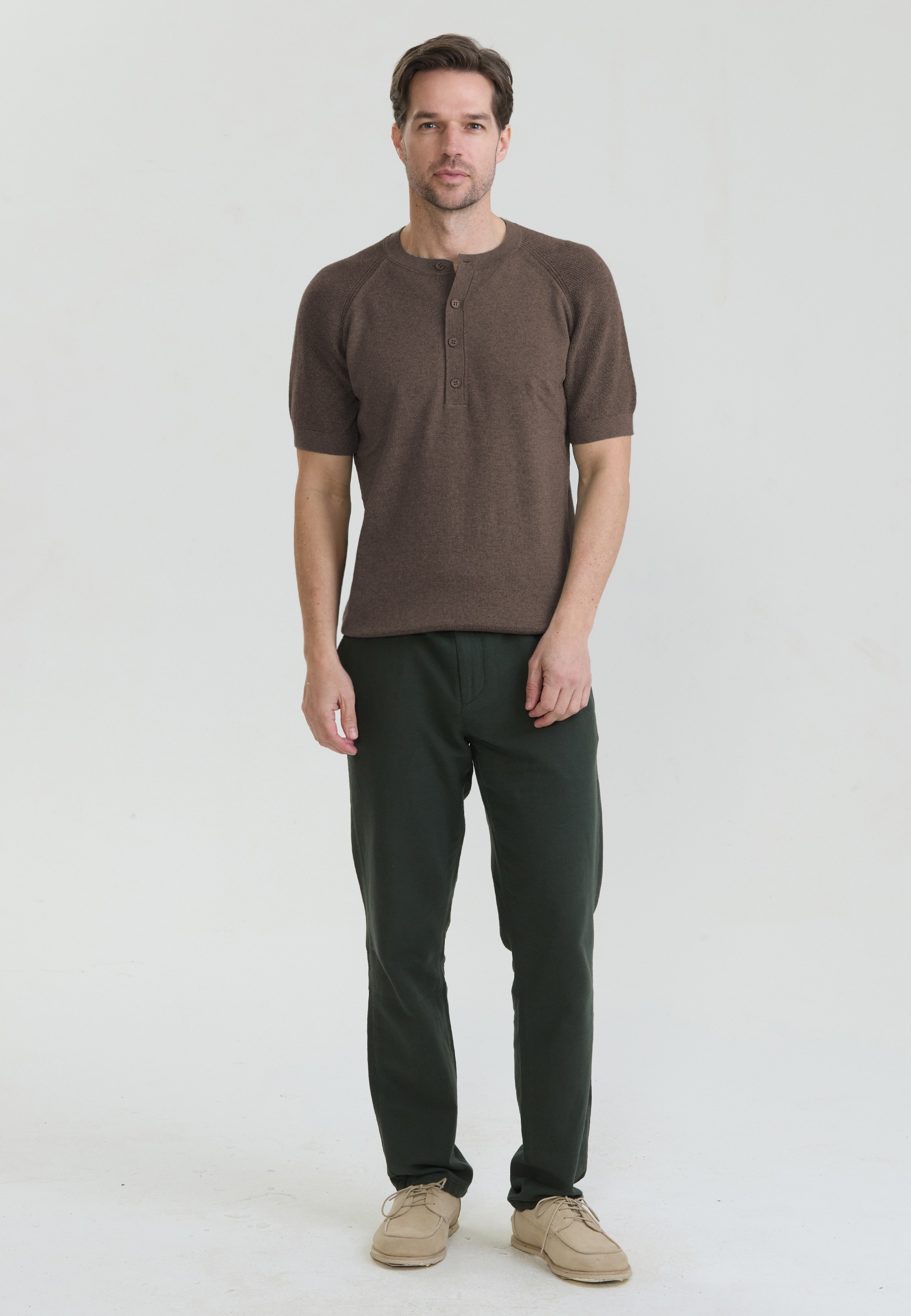 Felix Hardy T-Shirt »Basic-Strick-T-Shirt mit Rundhalsausschnitt und Knöpfen«