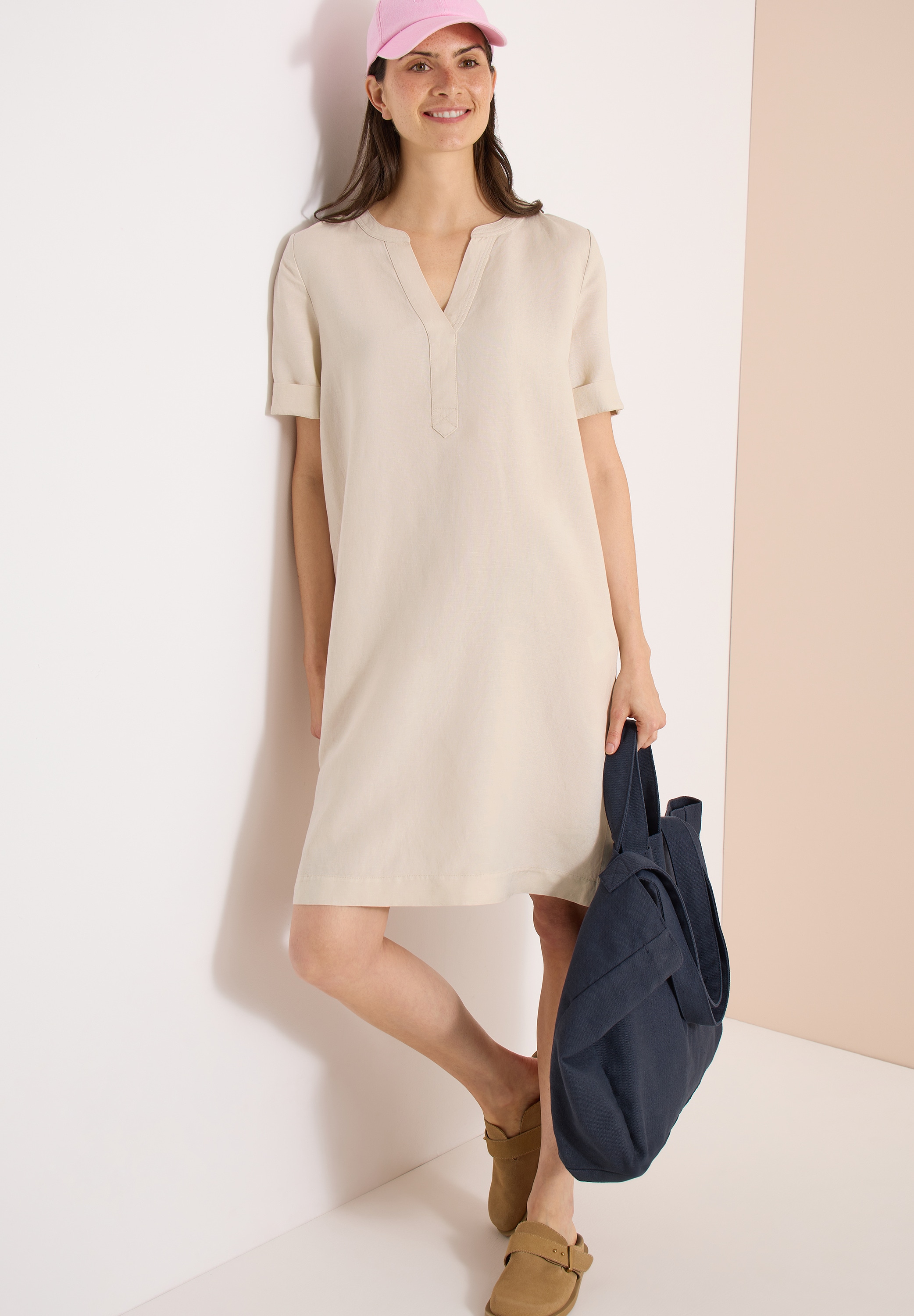 Cecil Midikleid Ohne Taschen Sommerkleid aus Leinenmix