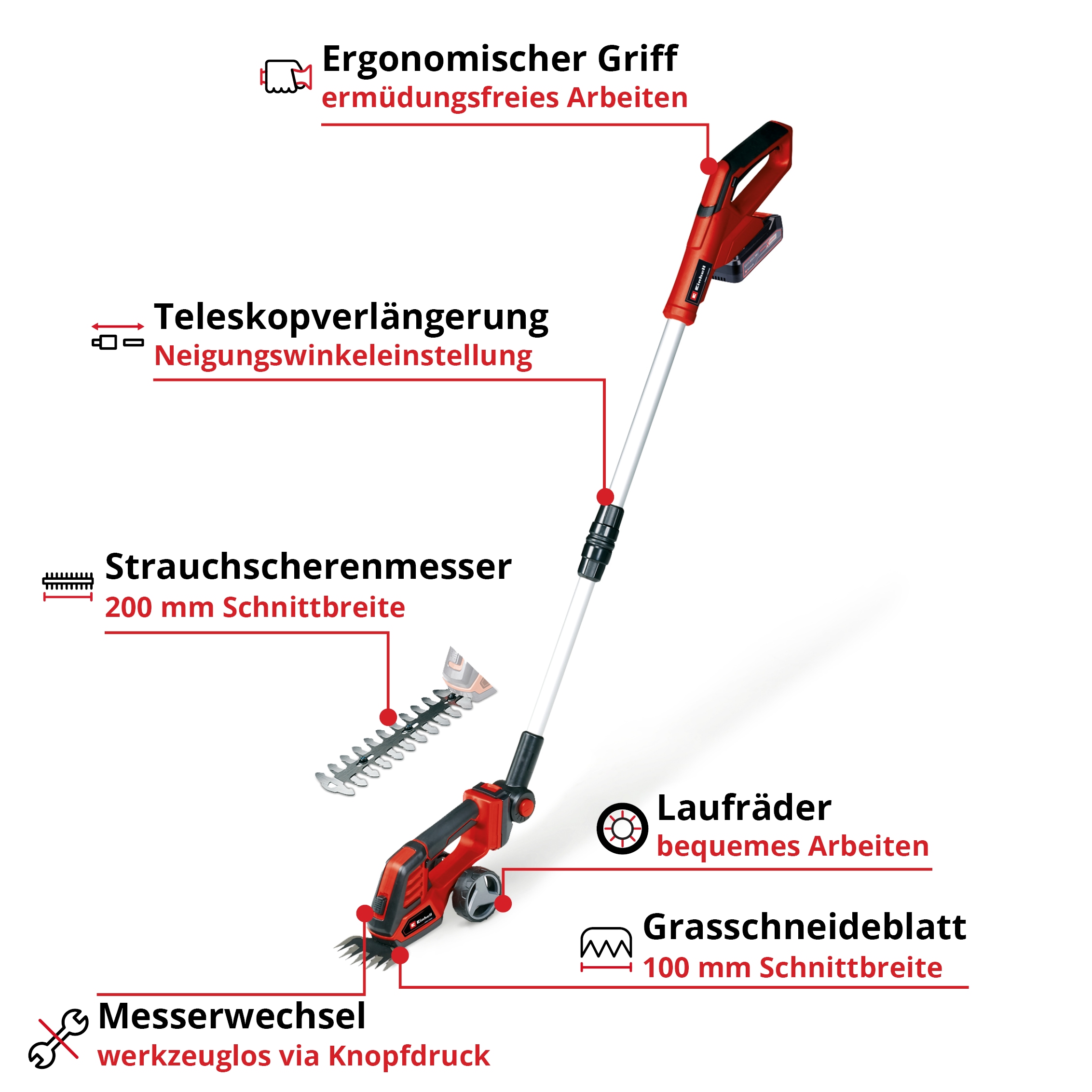 Einhell Akku-Gras- und Strauchscherenset »»GE-CG 18/100 Li T Kit««, Inkl. 2,5 Ah Akku und Ladegerät