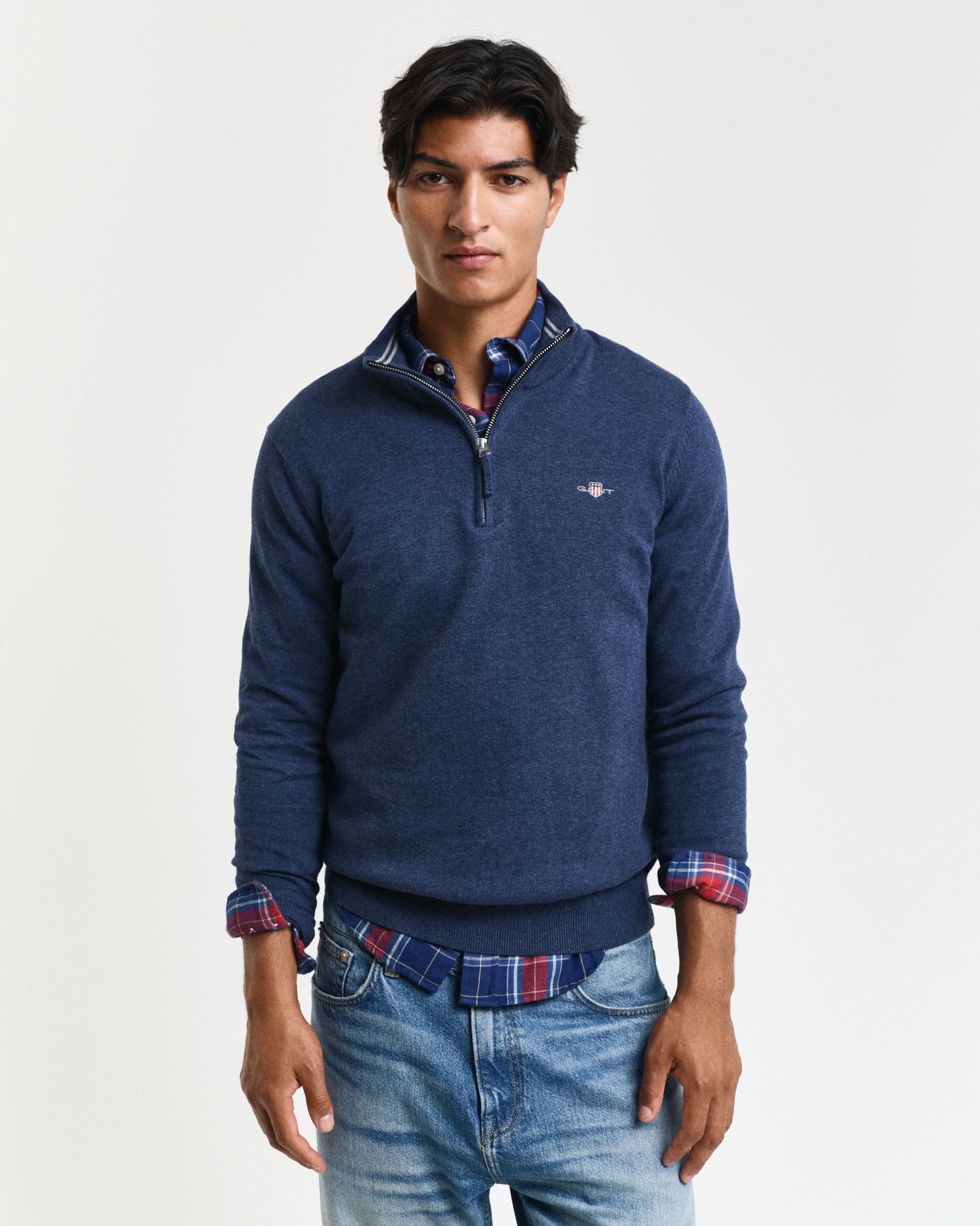 Gant Troyer "CLASSIC COTTON HALF ZIP", mit gerippten Details