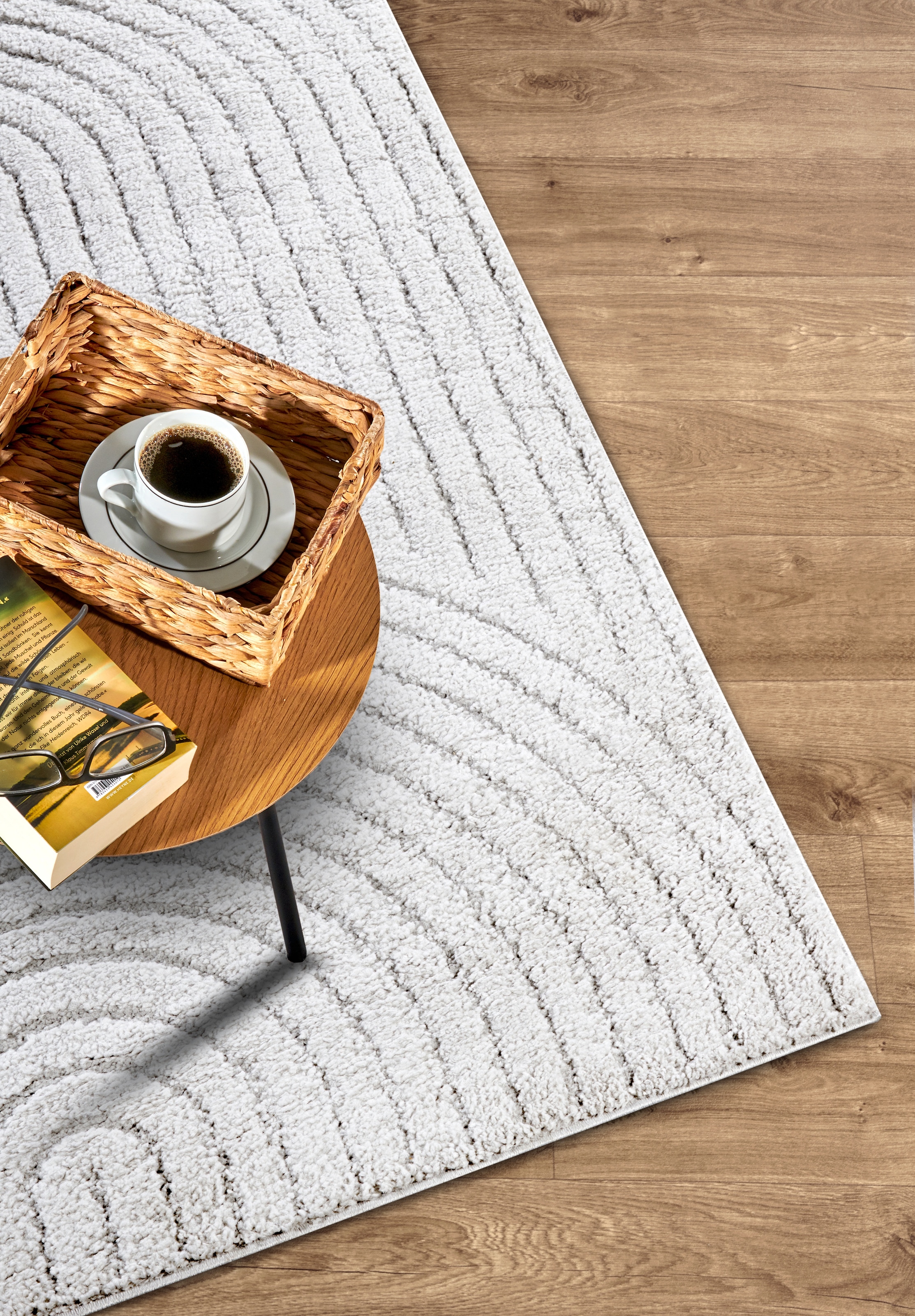 ELLE DECORATION Designteppich »Cosy Panglao, auch als Rundteppich erhältlich«, rechteckig, 14 mm Höhe, uni Kurzflor, Hoch Tief Struktur, modern, Skandi, Boho, Wohnzimmer