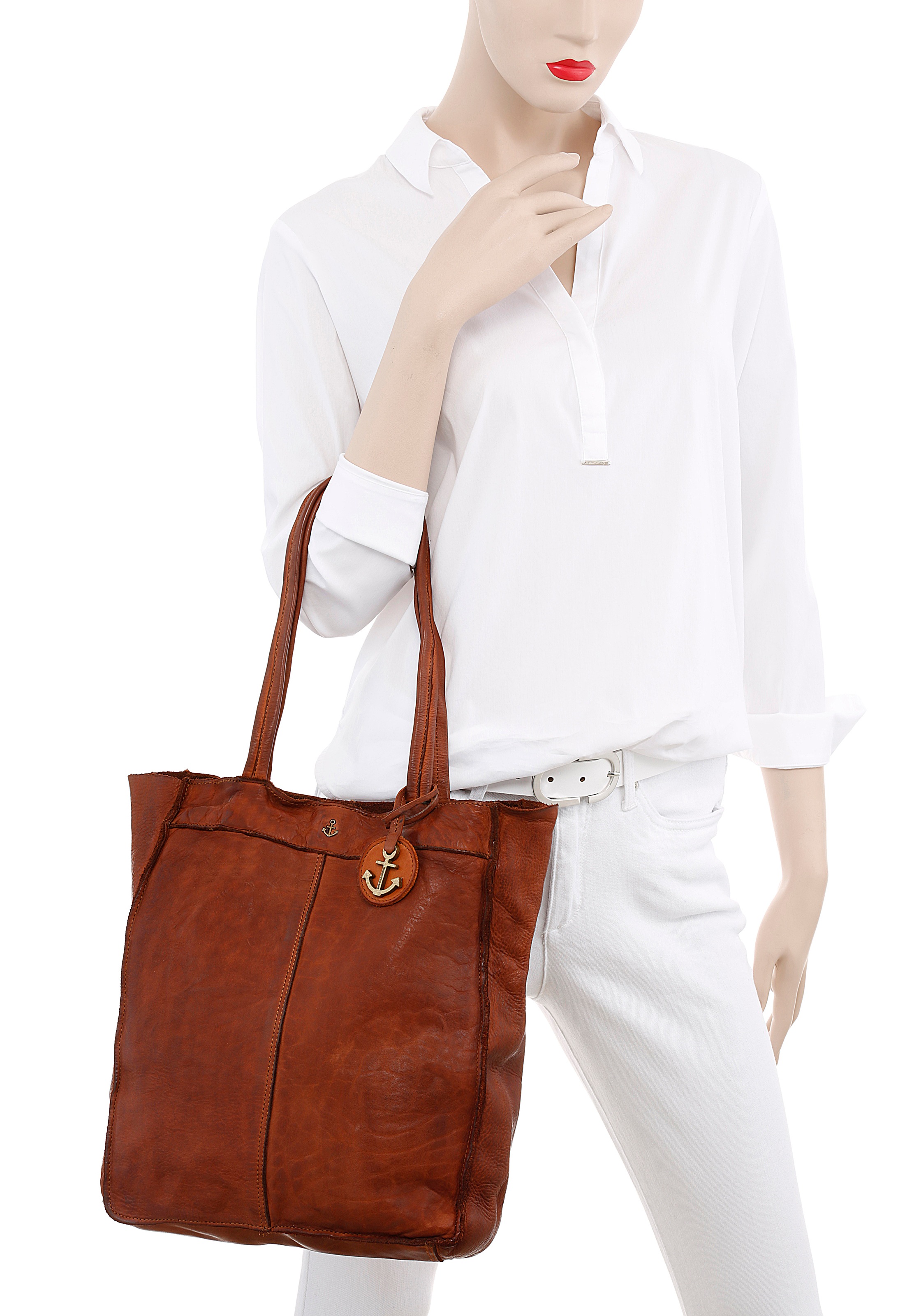 HARBOUR 2nd Shopper "Elbe 1" Damen Schultertasche, Umhängetasche mit Schmuckanhänger
