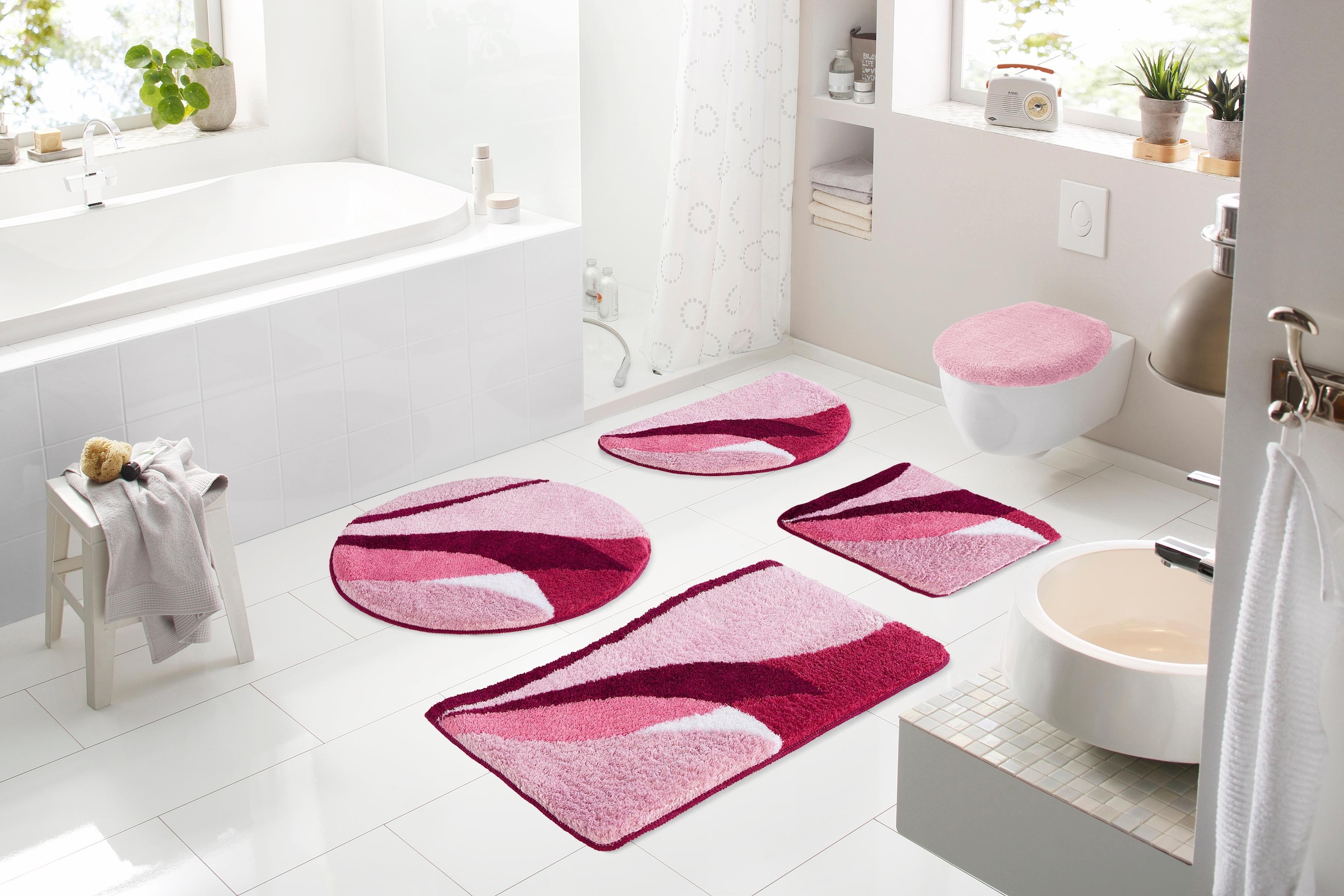 my home Badematte »Magnus, Badvorleger, Badezimmer Teppich«, rutschhemmend beschichtet, strapazierfähig-schnell trocknend, mehrfarbig, Badteppich, Badematten auch als 2 teiliges Set & rund