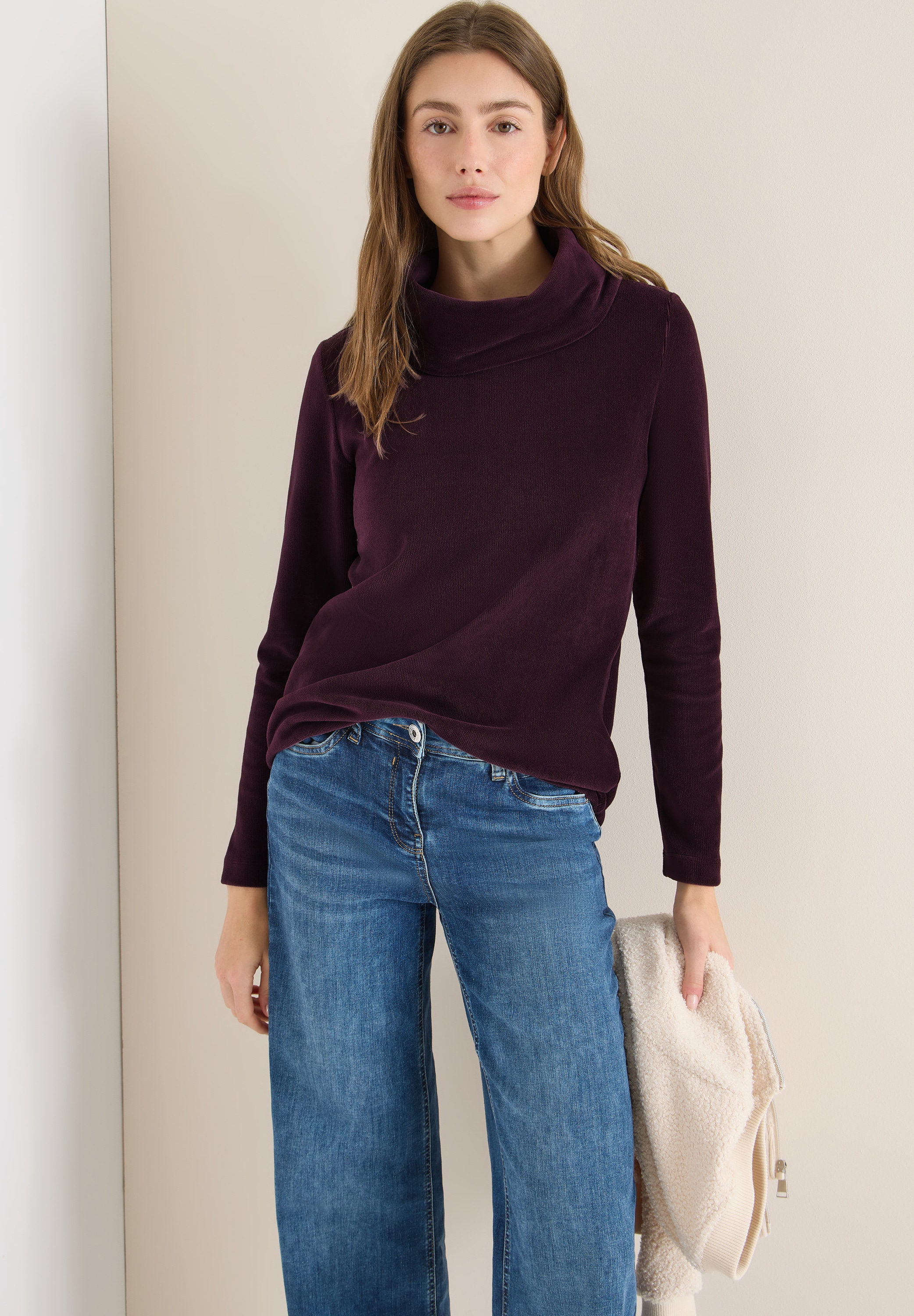 Cecil Rundhalspullover Cord Shirt mit großem Kragen günstig online kaufen