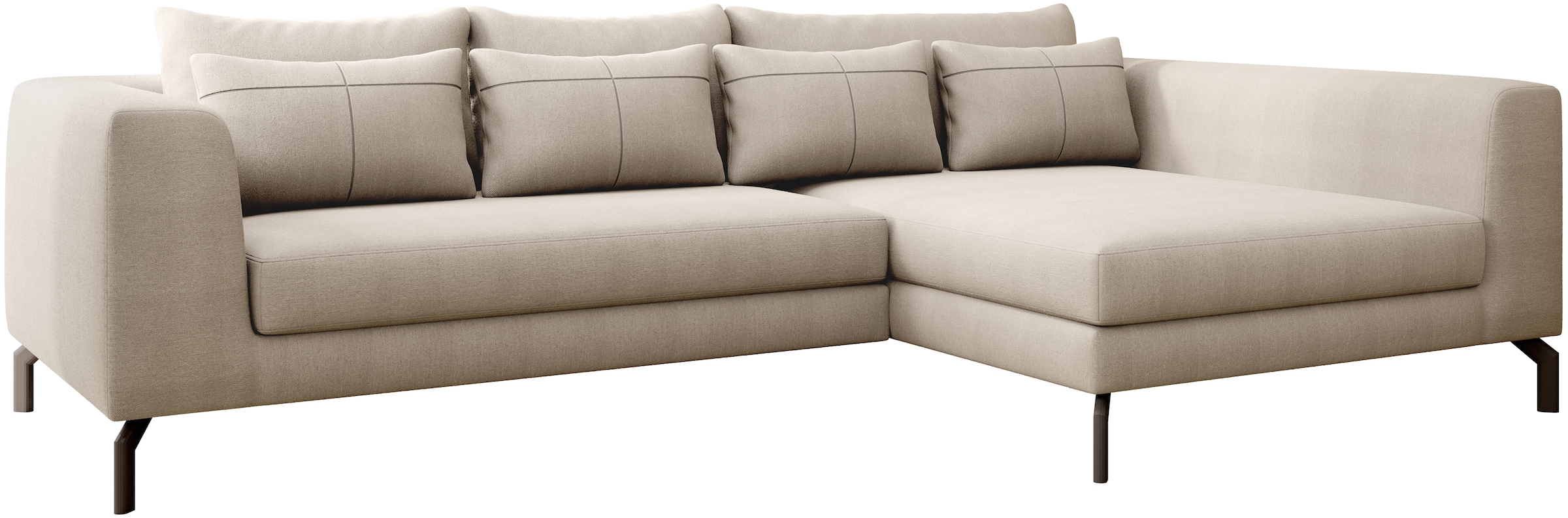 INOSIGN Ecksofa »Cross, mit softem Sitz, L-Form, wendbare Zierkissen, Breite 284 cm«, Couch mit vielen Kissen, stylische Kreuznaht, elegante Metallfüße